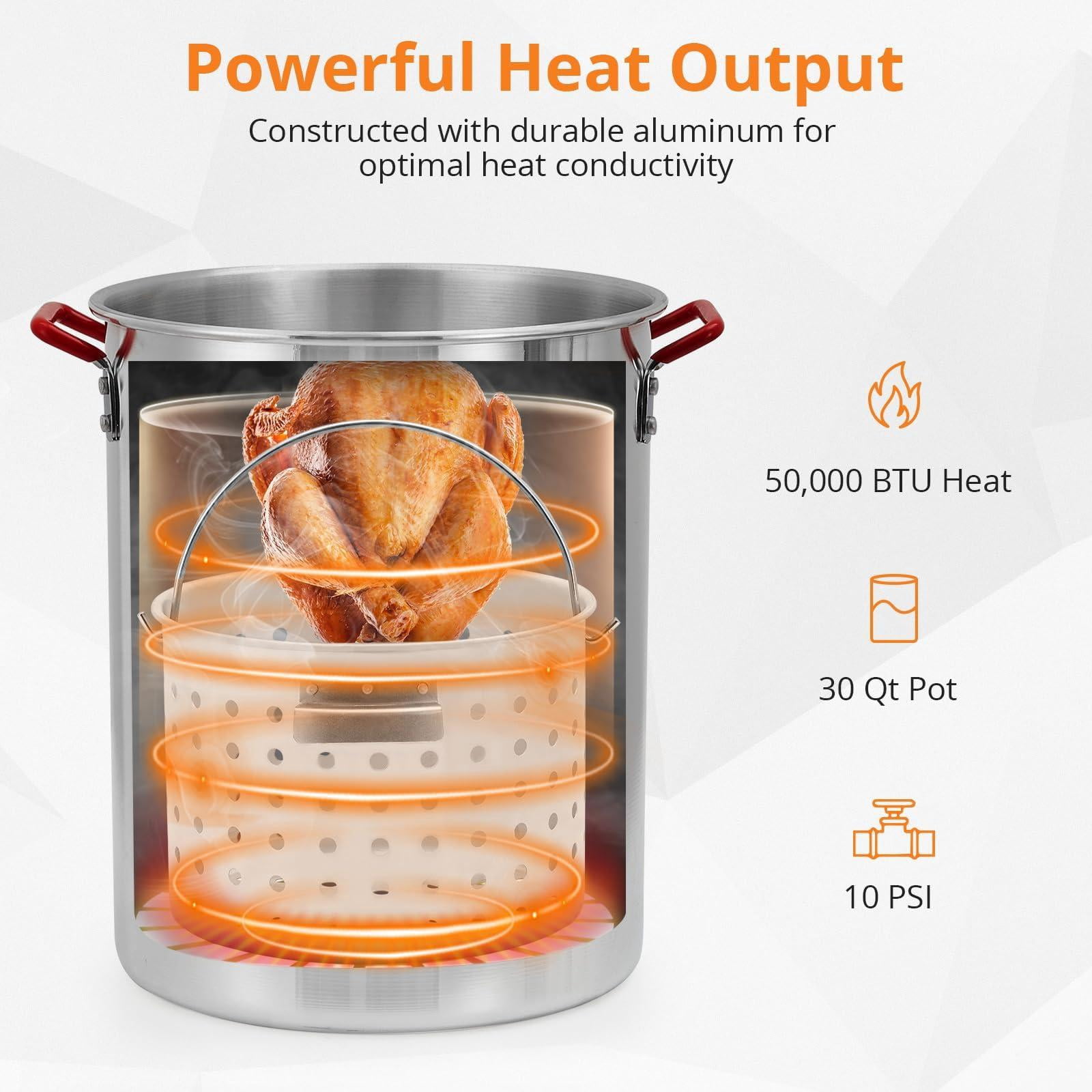 Outdoor Gourmet Propane Turkey and Seafood Fryer Kit (30QT and 10QT Dual Pot Set) ealm2