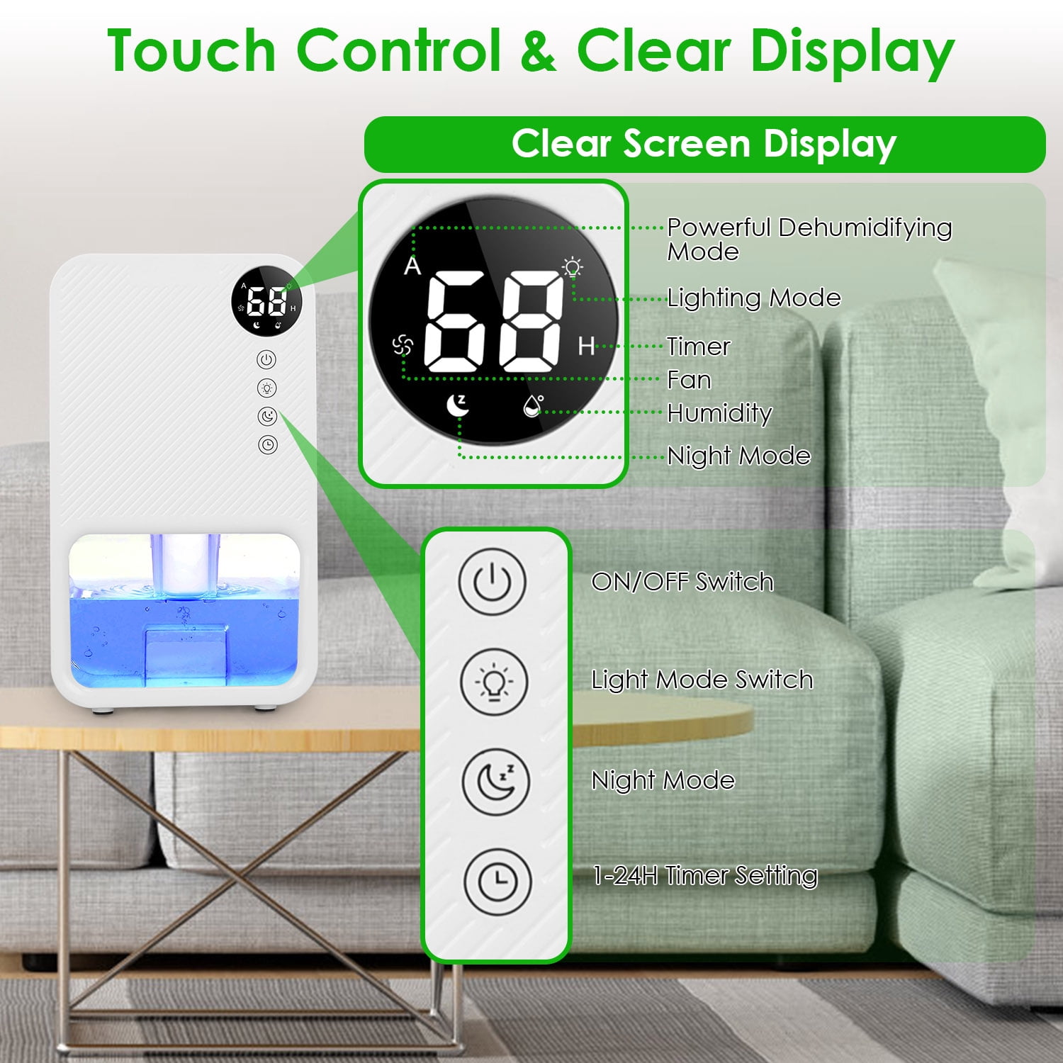 iMounTEK Portable Dehumidifier for Home, Quiet Small Room Moisture Remover with Auto Shut-Off and 7-Color LED (White, 37 fl oz) o4xcs