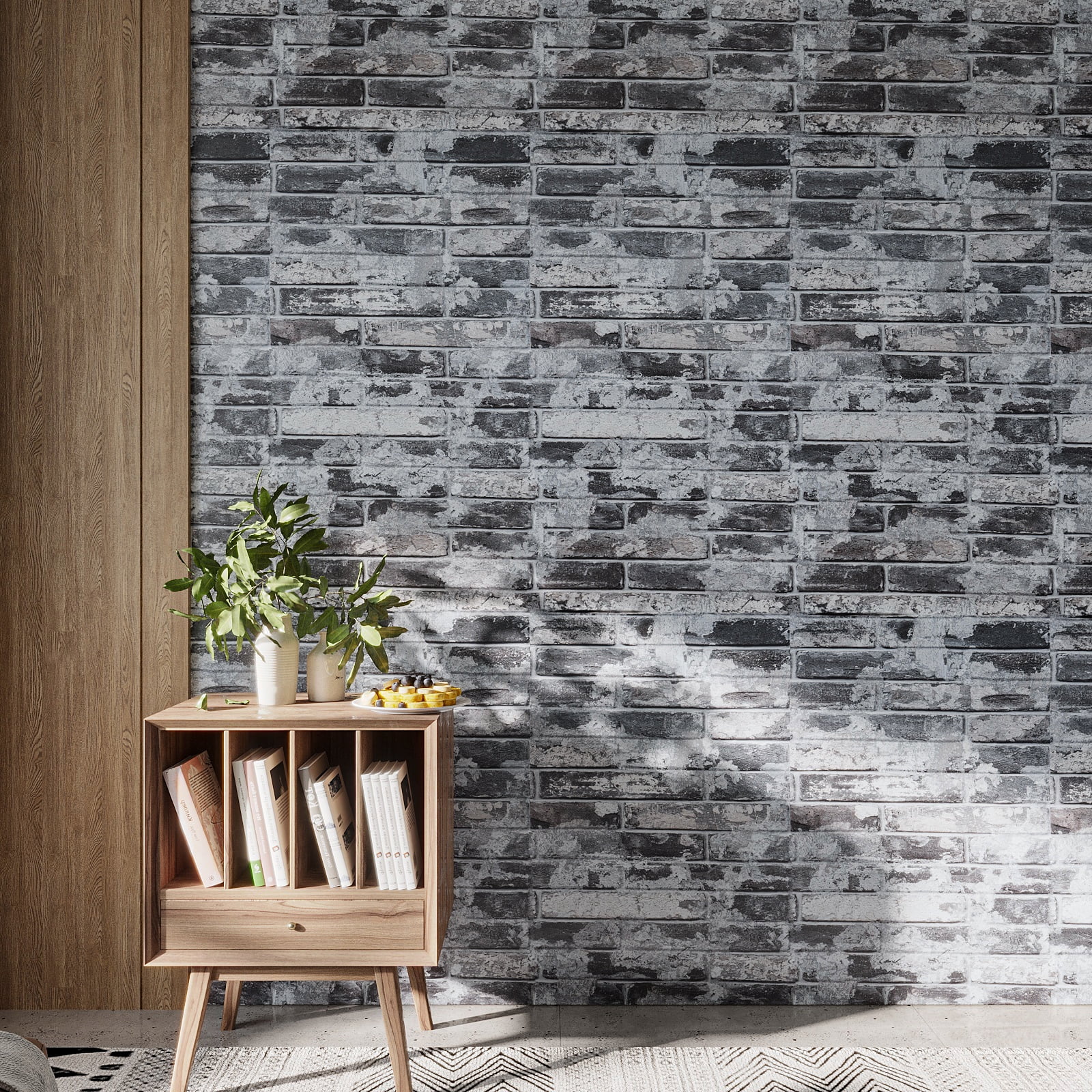 VEELIKE Peel and Stick Grey Brick Wallpaper, 3D Textured Self-Adhesive Contact Paper for Walls and Backsplash (Grey, 15.7 in x 118 in) 7j62e