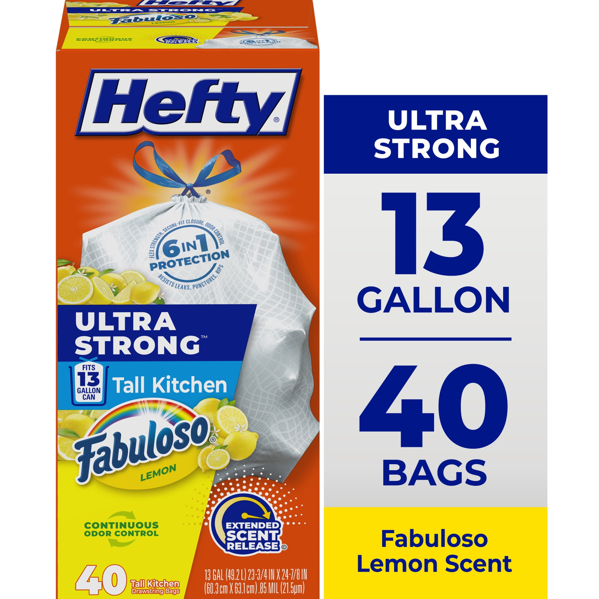 Hefty Ultra Strong Tall Kitchen Trash Bags, Odor Control with Fabuloso Lemon Scent (White, 40 Count) yuys5