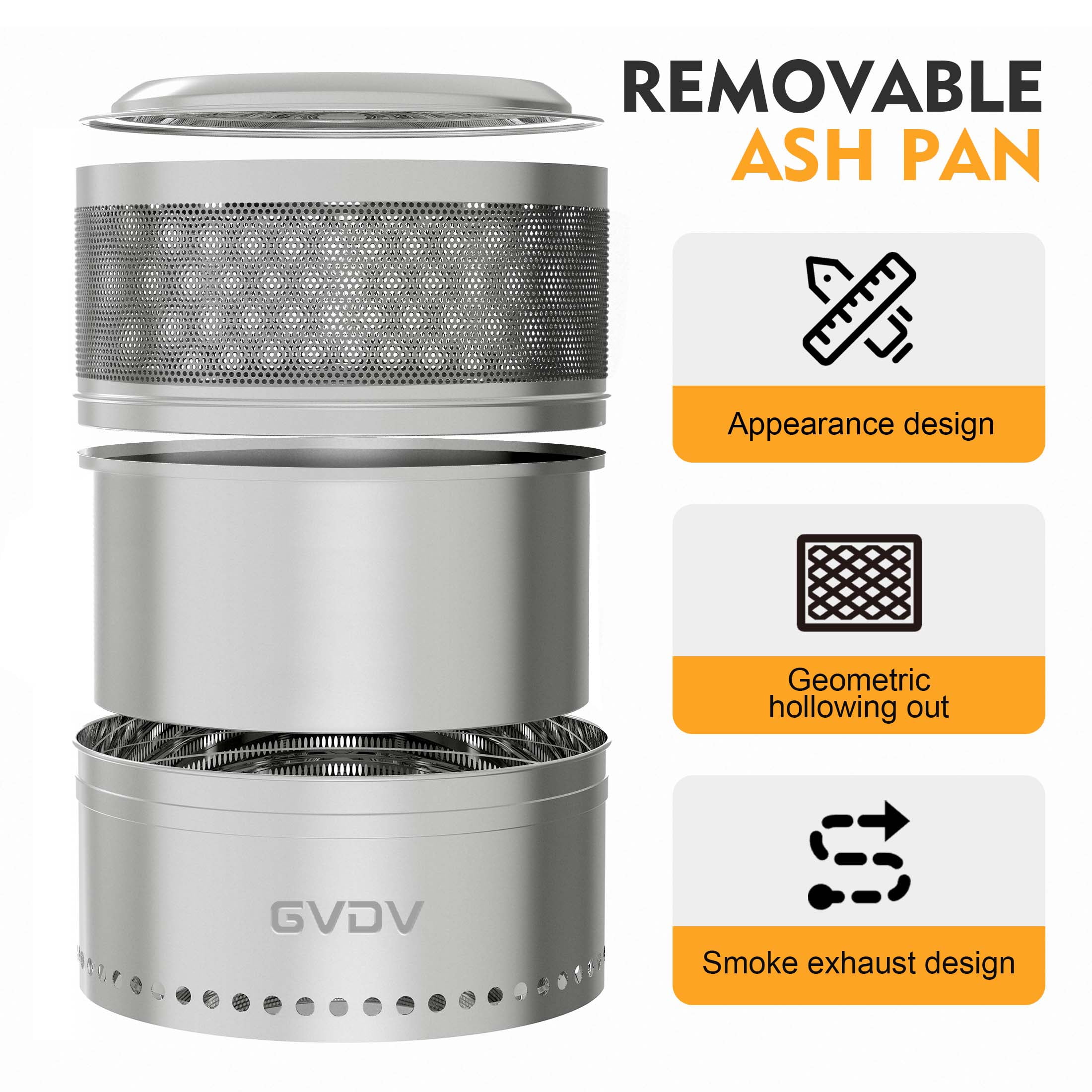 GVDV Smokeless Camping Fire Pit, Collapsible Stainless Steel Outdoor Heater (Silver, 18 in) tuw10
