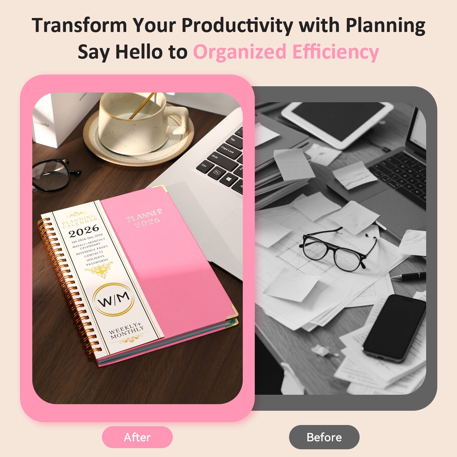 SUOSDEY 2026 Weekly and Monthly Planner, Academic Agenda Organizer with Calendar Tabs (Pink, 6.5 in x 8.5 in) iz5xe