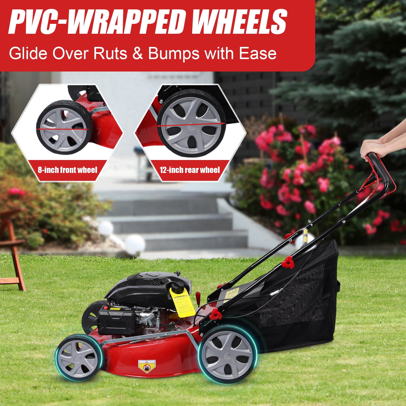 Cixusio 141cc Self-Propelled Gas Lawn Mower with 20-inch Cutting Deck (Red, 13.2 gal Grass Collection) vor89