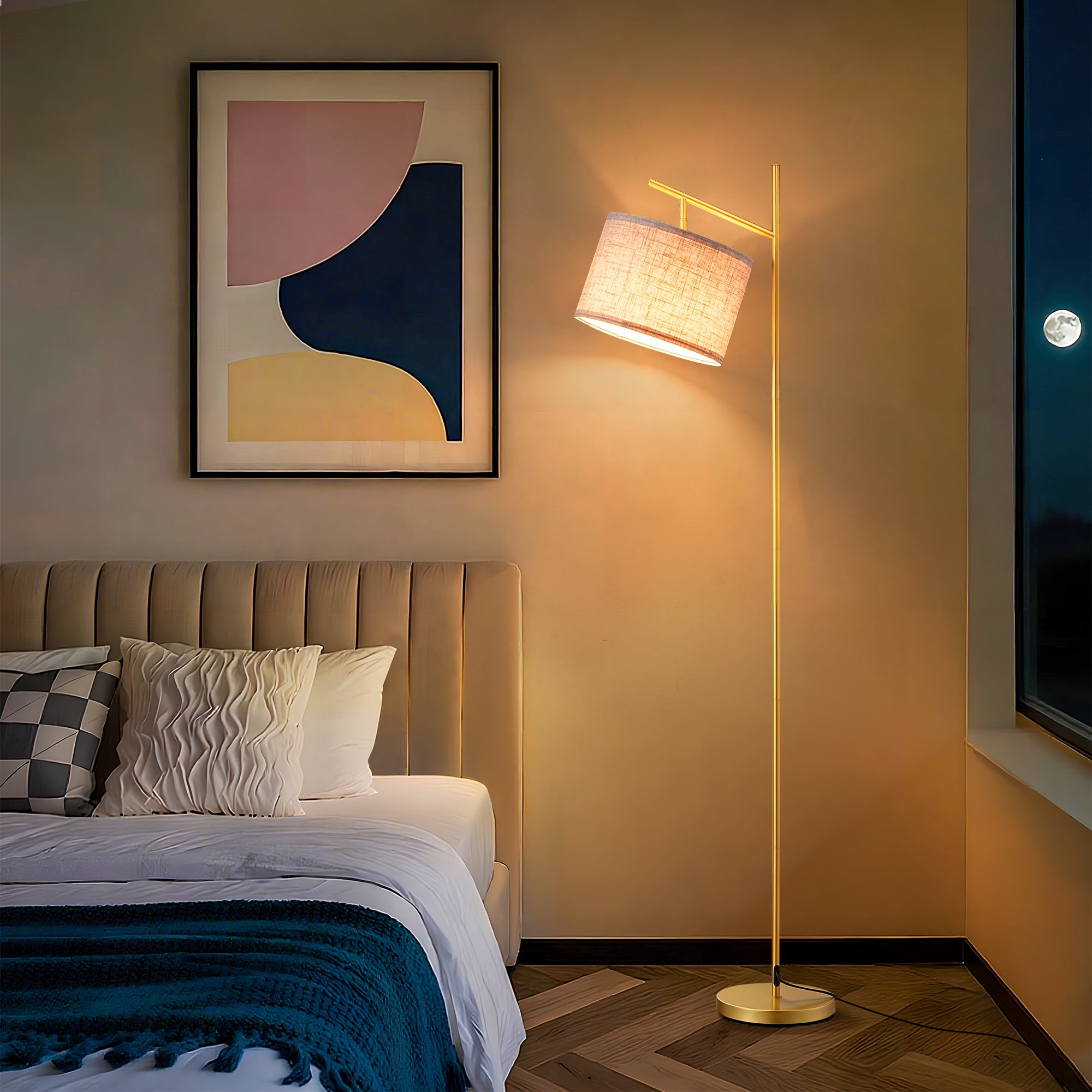 EDISHINE Metal Arc Floor Lamp with Foot Switch and Adjustable Shade (Golden, 64.7 in) npvfp