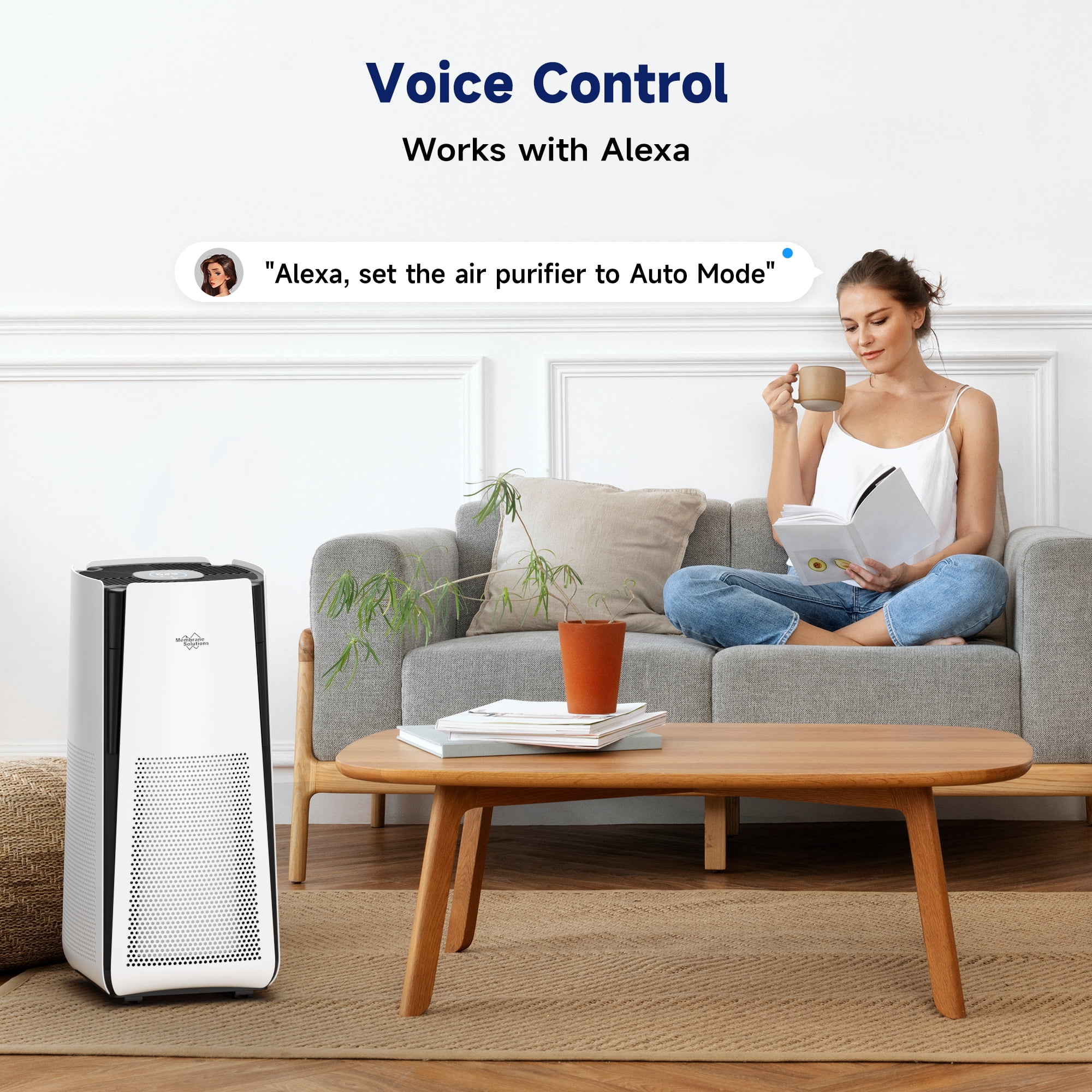 Membrane Solutions MS601W Smart Air Purifier with True HEPA Filter for Large Rooms (White, 3027 sq ft) z7jdu