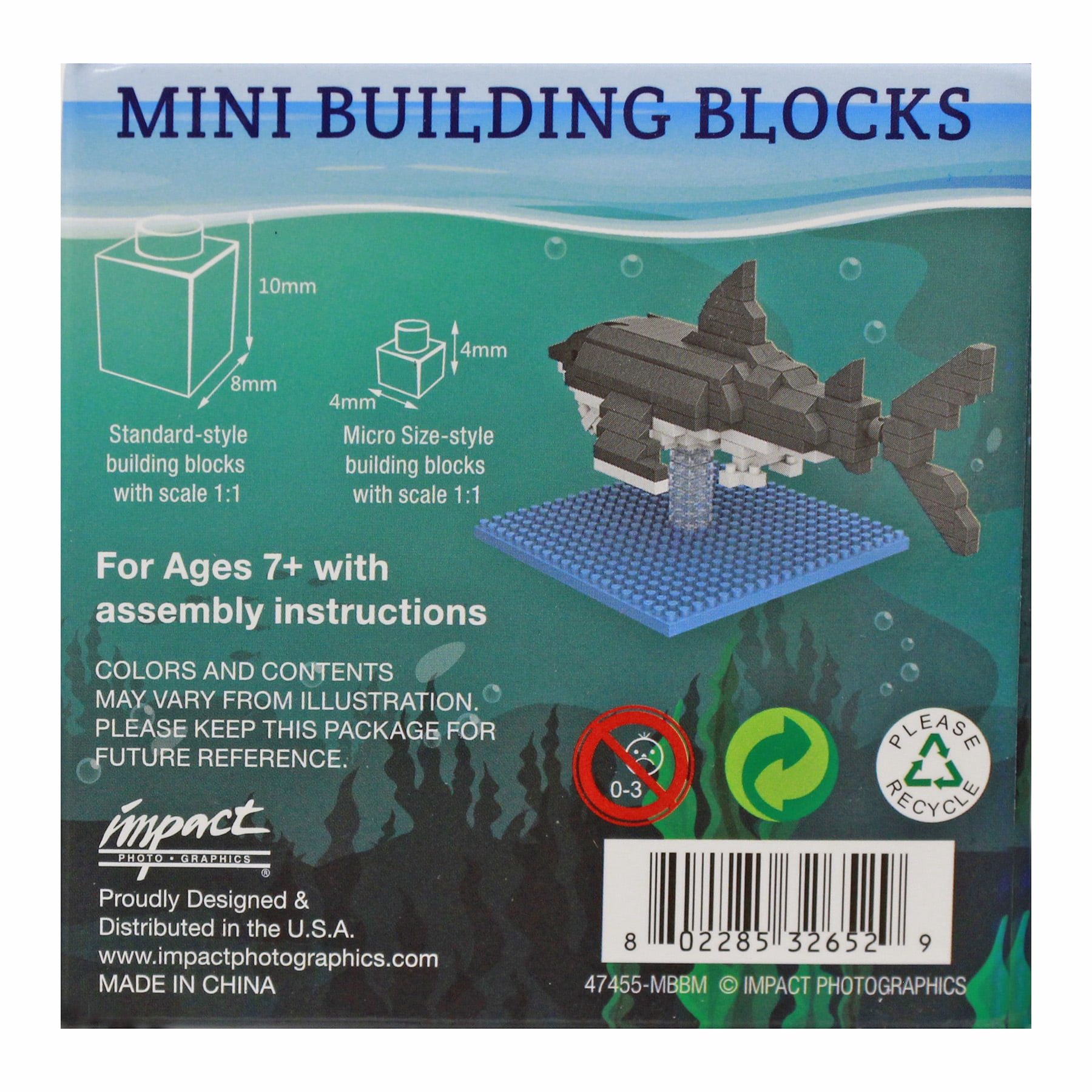 Hawaiian Collectible Mini Building Blocks Shark (256 Pieces, 3.125 in x 5.875 in x 3 in) 7am8d