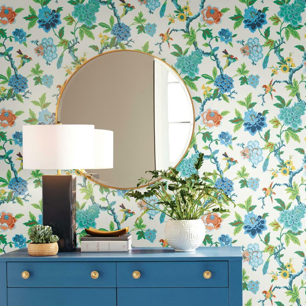 RoomMates Waverly Candid Moments Peel and Stick Wallpaper (Red, 18 in x 18.86 ft) dgpmx