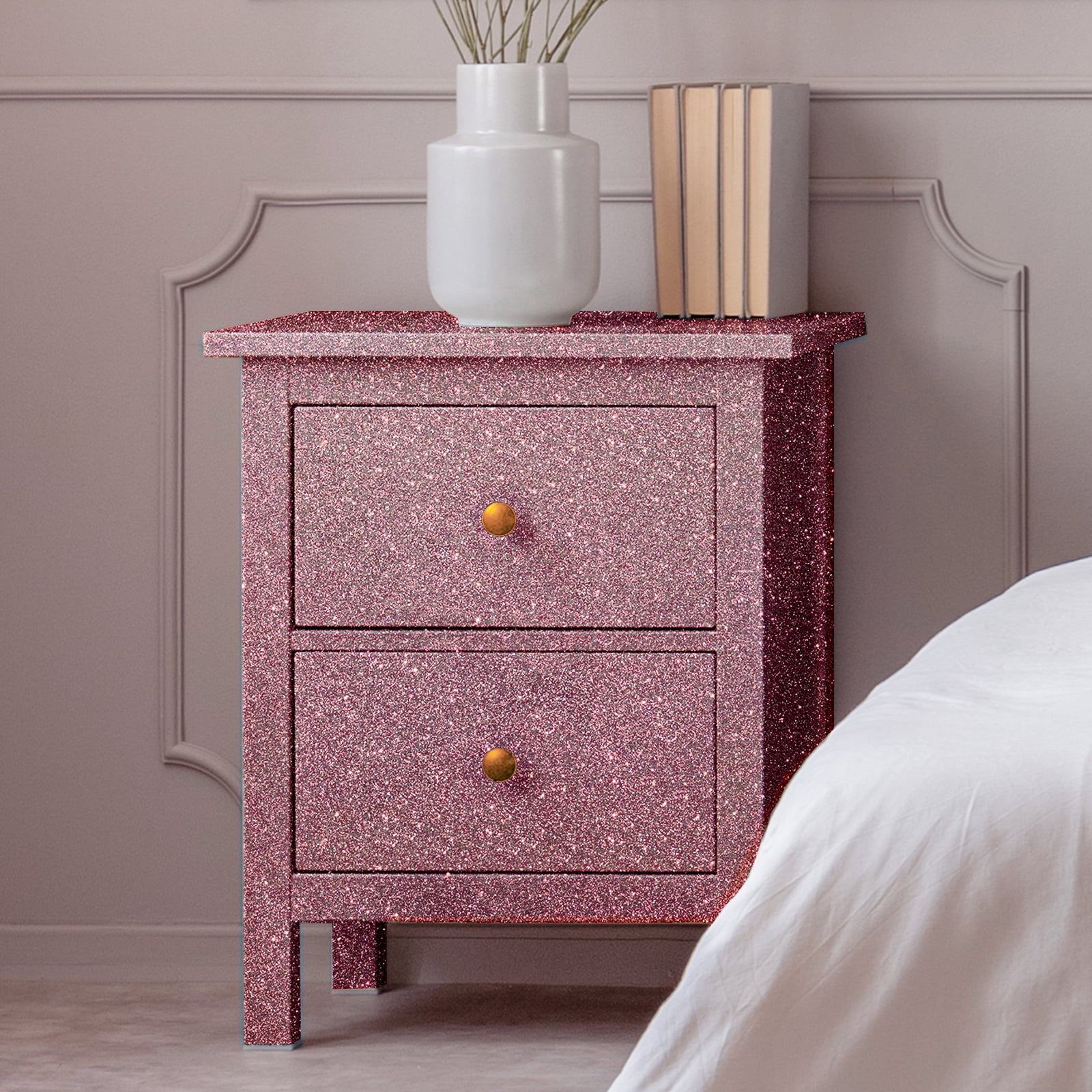 VEELIKE Rose Gold Glitter Peel and Stick Wallpaper, Sparkle Self-Adhesive Contact Paper for Furniture and Walls (15.7 in x 118 in) lfrdk