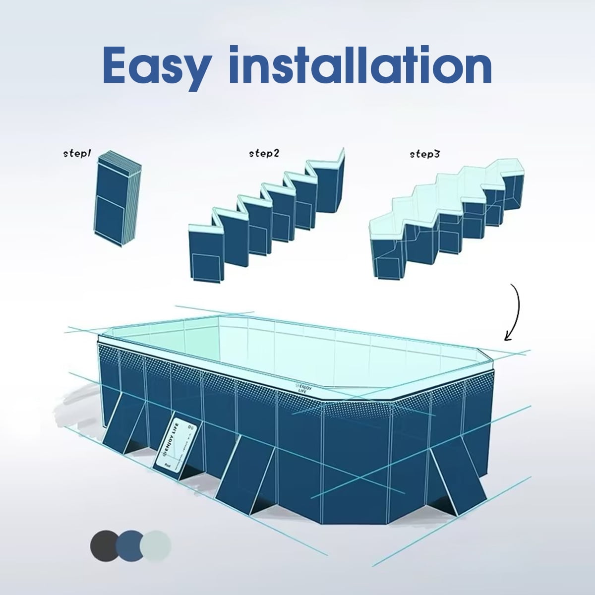 Hurber Foldable Swimming Pool, Large Non-Inflatable Outdoor Kiddie Pool for Adults and Kids (Blue, 113 in x 66 in x 20 in) 60gwu