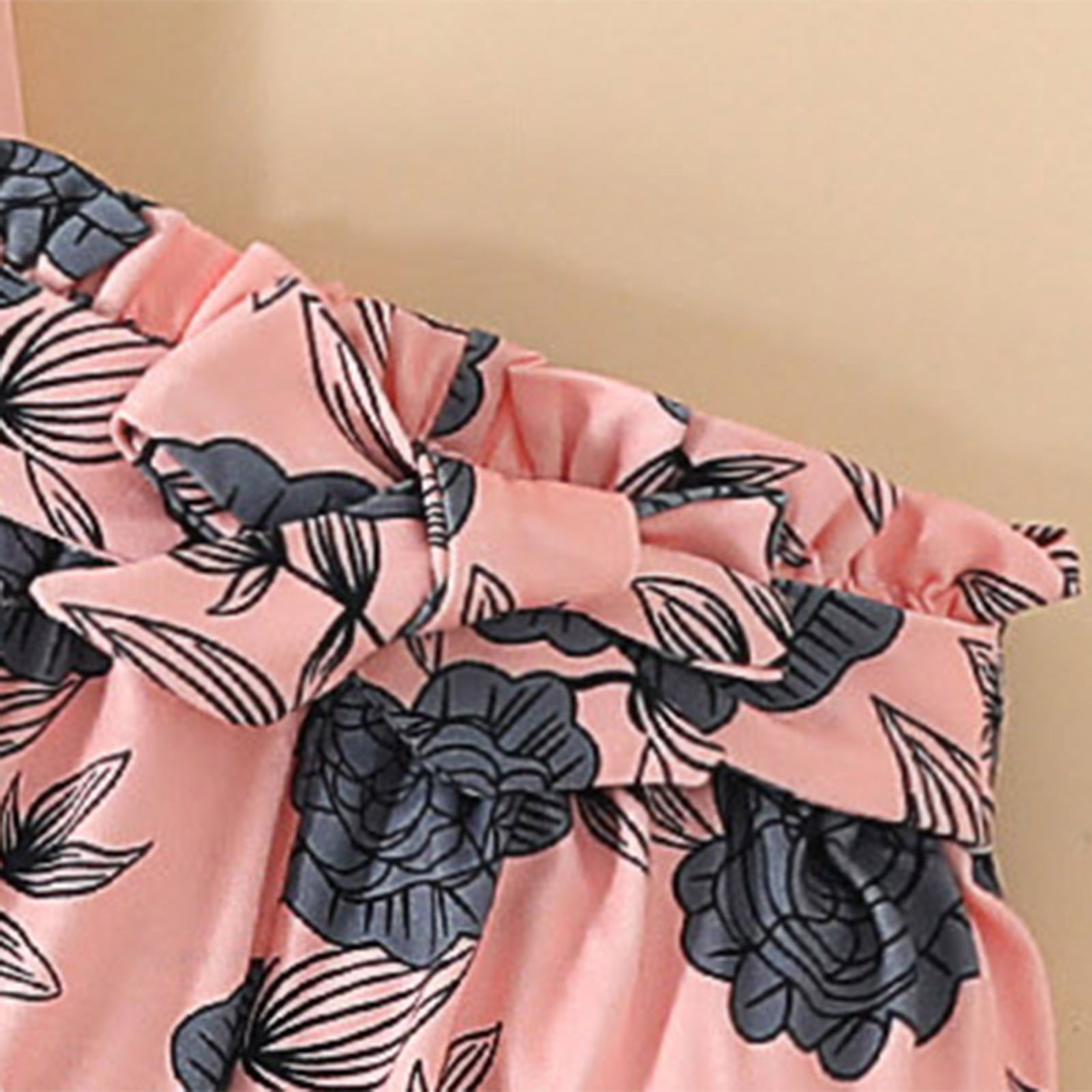 Qopobobo Toddler Girl Summer Outfit Short-Sleeve Romper Floral Ruffled Shorts Headband Set (Light Pink, 3-6 Months) rivki
