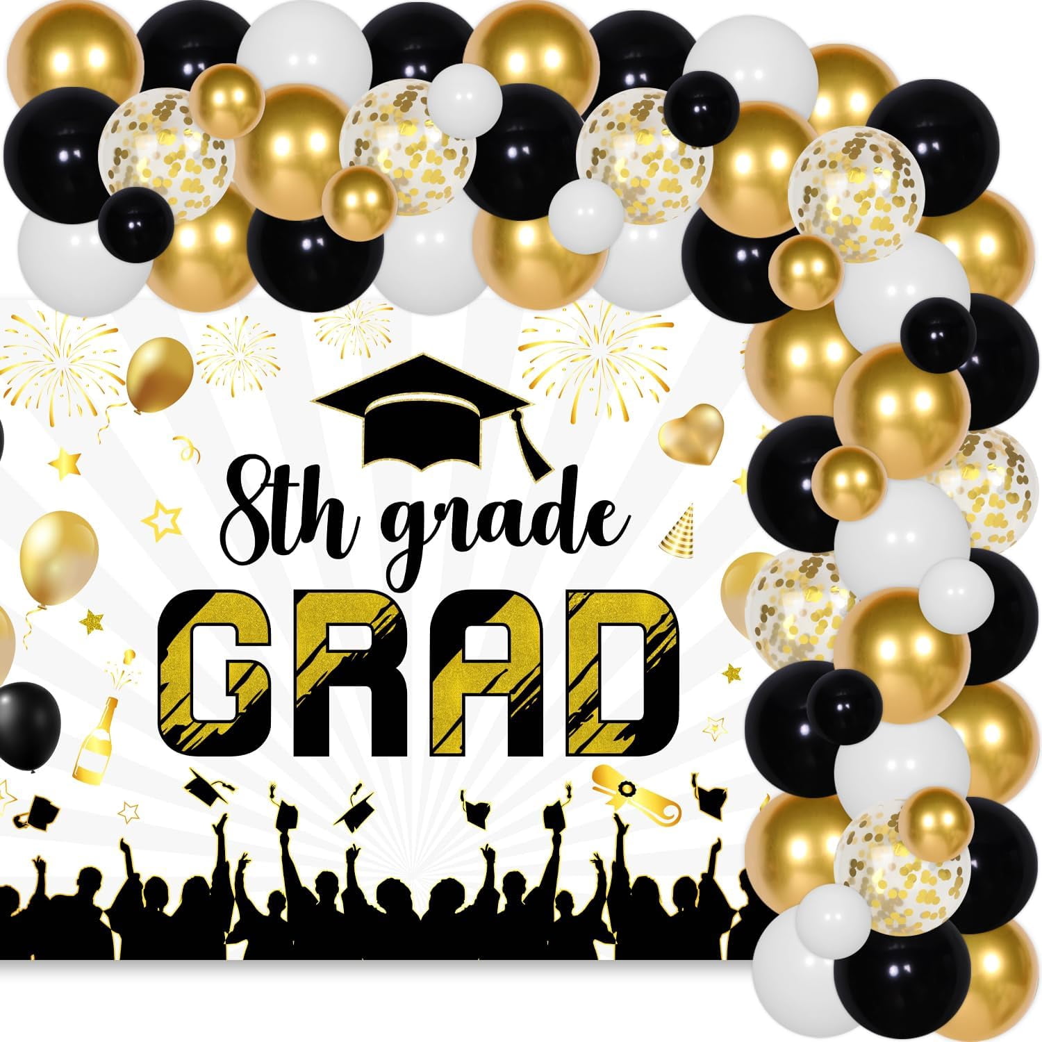 Kreat4joy 8th Grade Graduation Party Decorations 2026 Black and Gold Backdrop Balloon Garland Arch Kit (79 Pieces) oppvl
