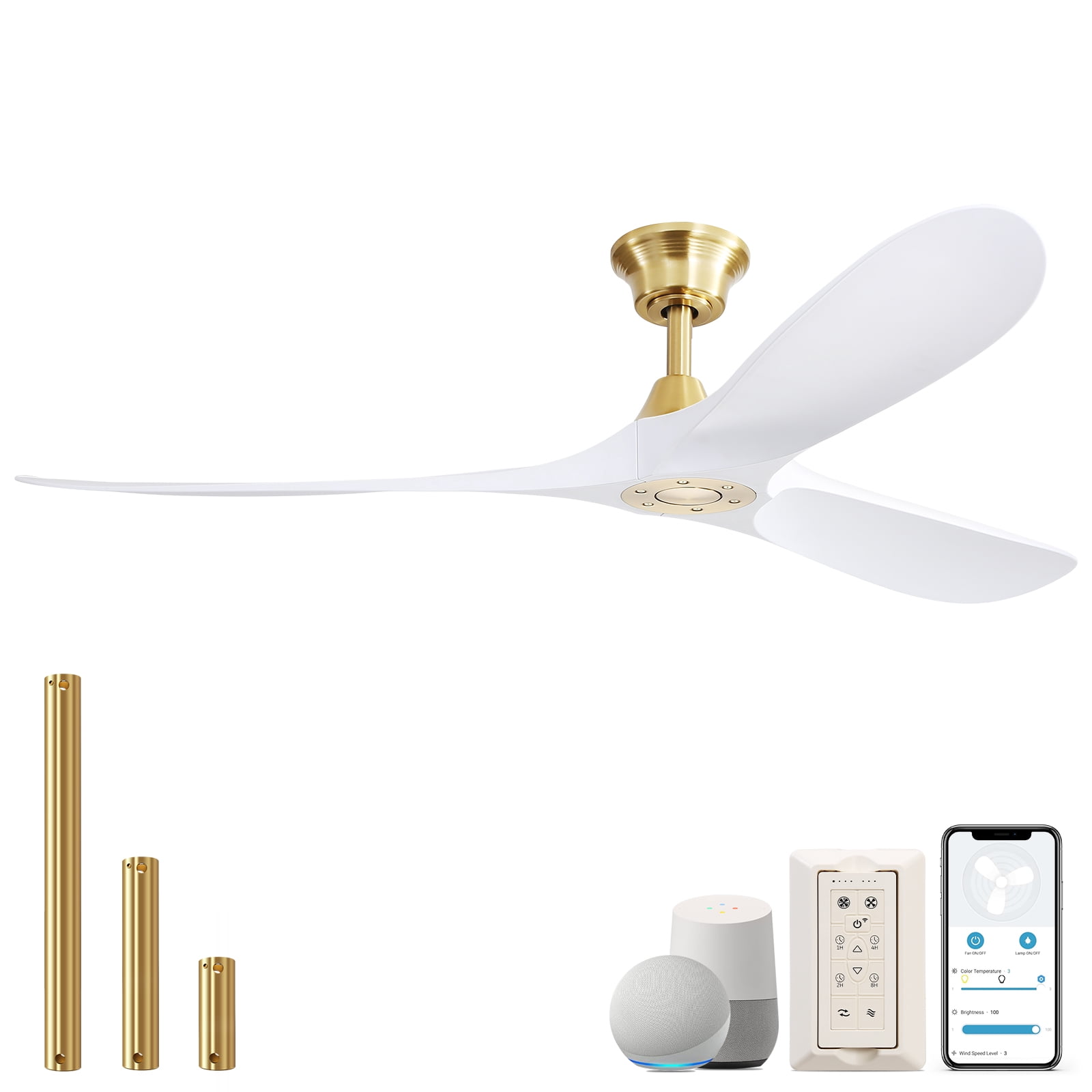 Sofucor 60 in Modern Smart Ceiling Fan with DC Motor and App Control (Gold, 60 in) px8xz