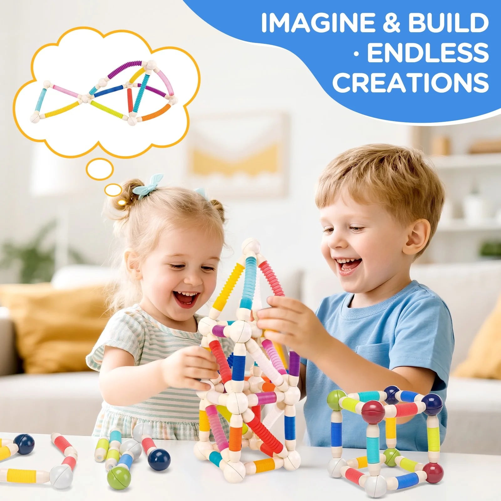Toiyjofe Magnetic Building Set STEM Construction Toy with Flexible Tubes and Balls (48-Piece Set) 988m1