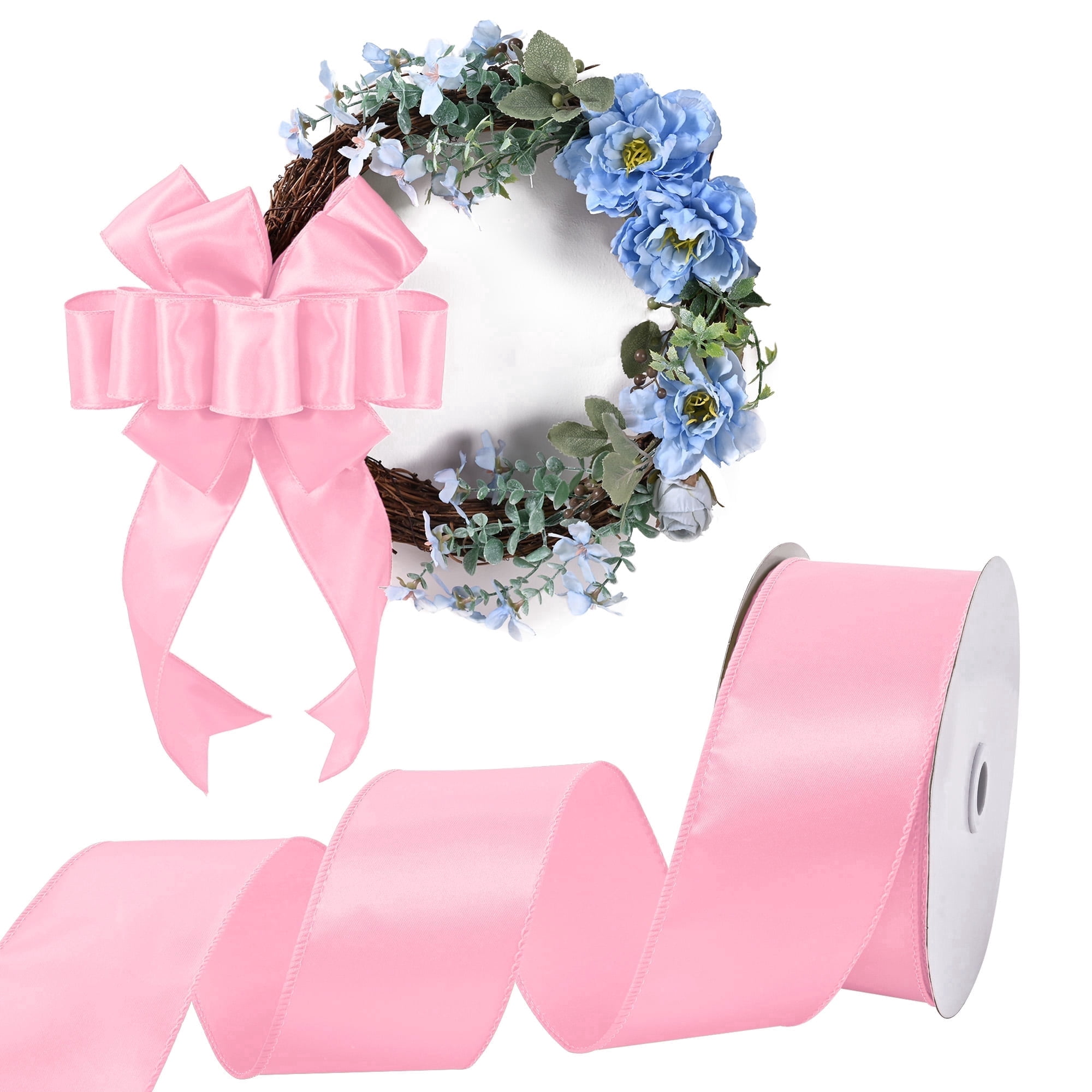 THEGLY Wired Satin Ribbon for Gift Wrapping and Holiday Decor (Pink, 2.5 in x 75 ft) chd8y