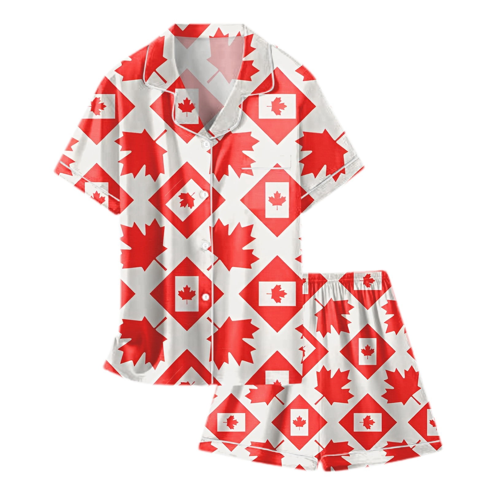 Zenthread Girls Summer Two-Piece Outfit Maple Leaf Print Short Sleeve Collared Shirt and Shorts Set (Beige, 2-3T) id190