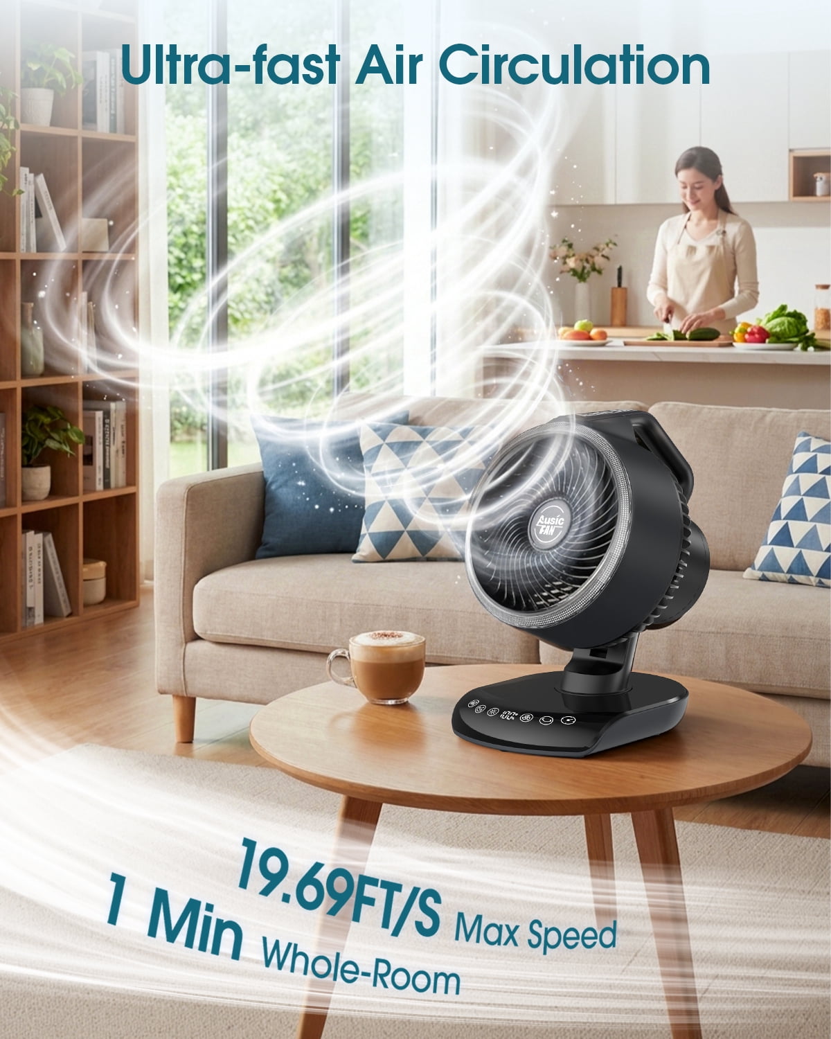 JINLICTE Portable Rechargeable Desk Fan with LED Light and Remote Control (5 Speeds, 30000mAh Battery) geu4j