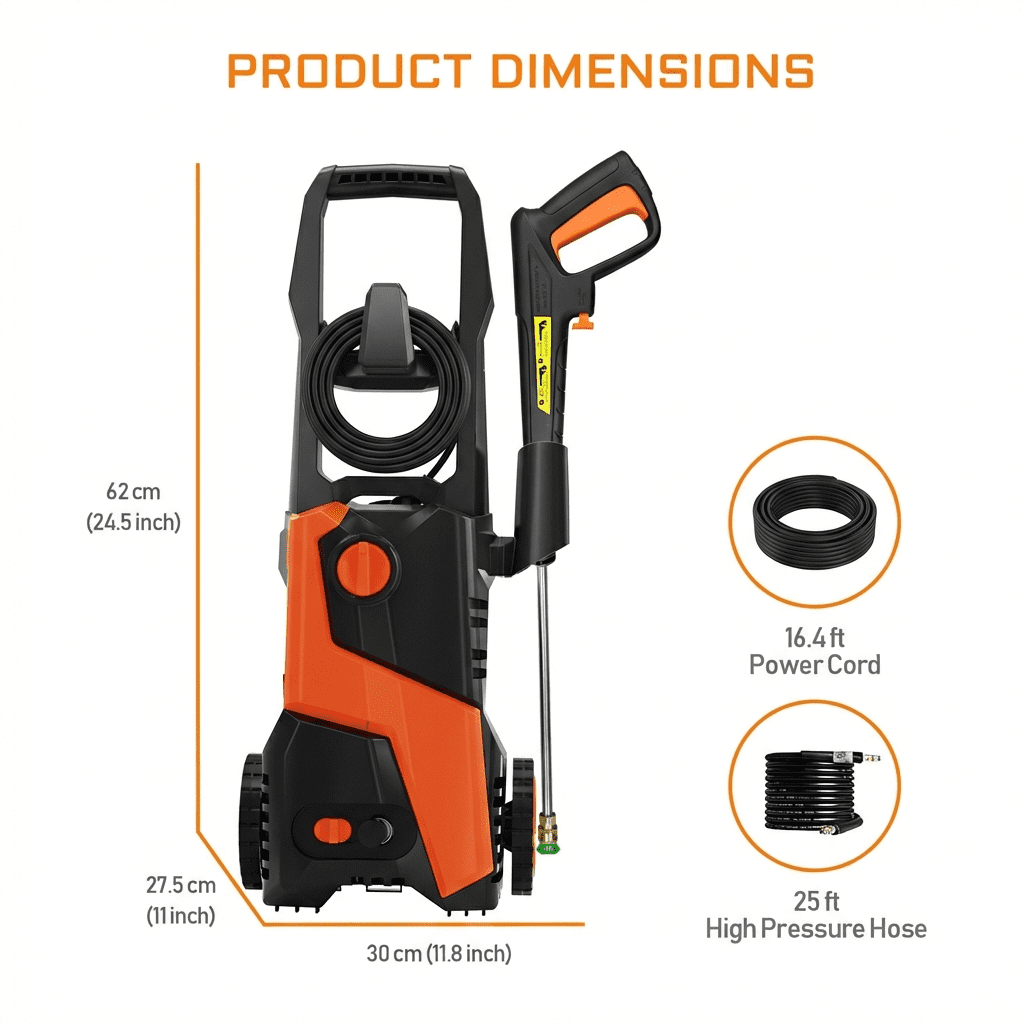 Bosen Electric Pressure Washer 4800 PSI 2.9 GPM High-Pressure Cleaner with Foam Cannon, 4 Nozzles, and 25 ft Hose yjdrk