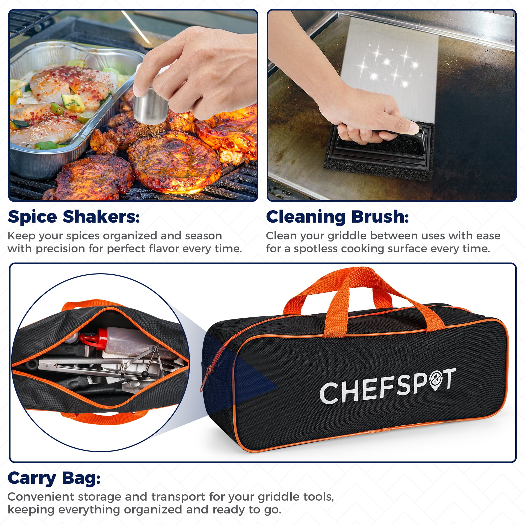 CHEFSPOT Stainless Steel Griddle Accessories Set for Flat Top Grills (Silver, 36-Piece) hwb13