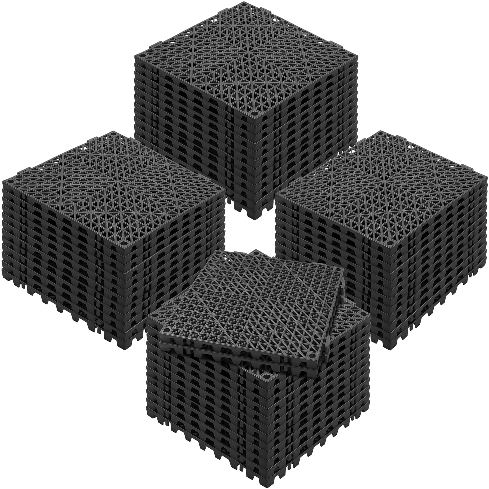SKYSHALO Interlocking Floor Mats Waterproof Non-Slip PVC Tiles (Black, 50 Piece, 12 in x 12 in) elmli