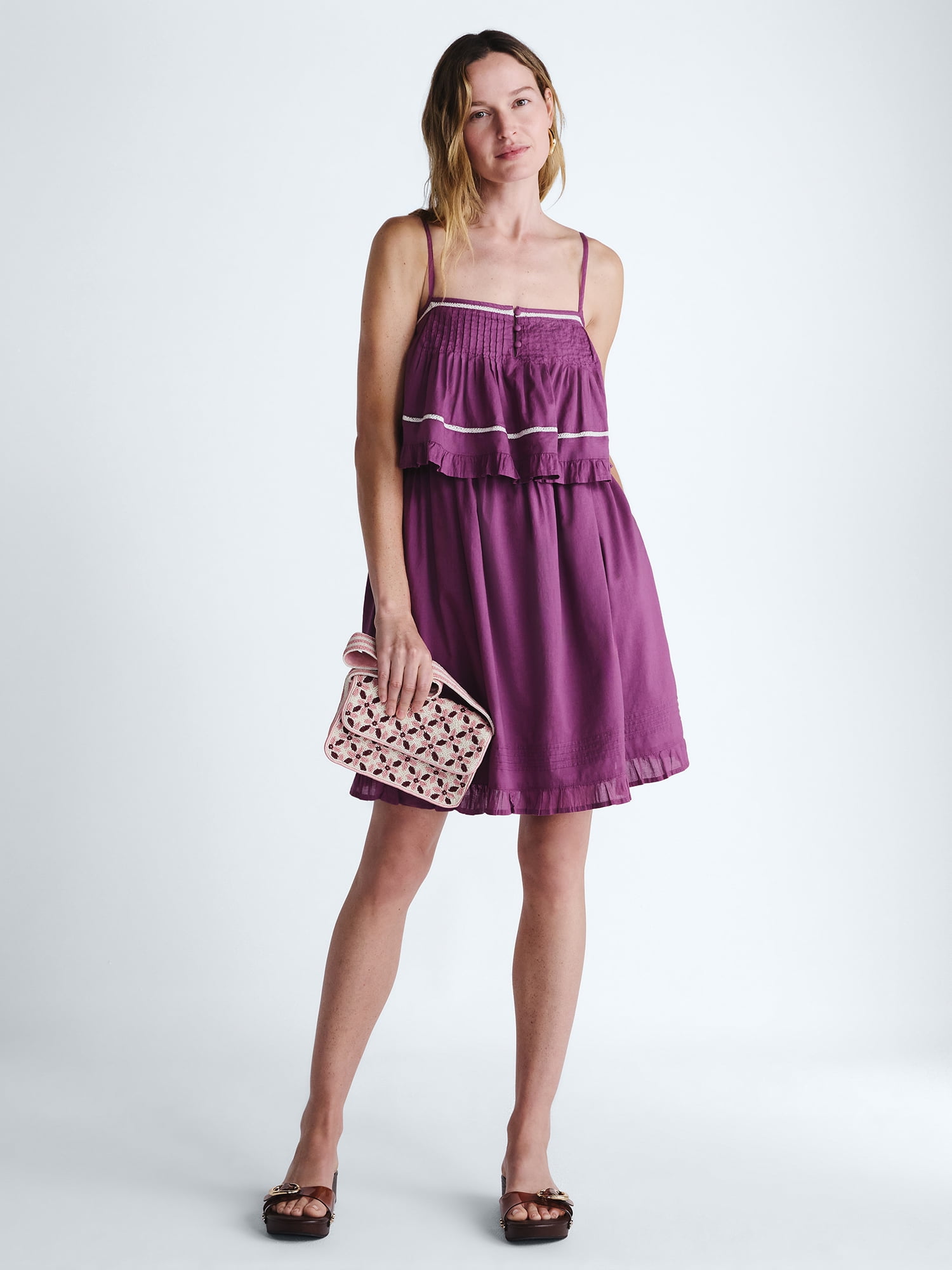 Scoop Women’s Flowy Cotton Mini Dress with Lace Trim (S) clwxt