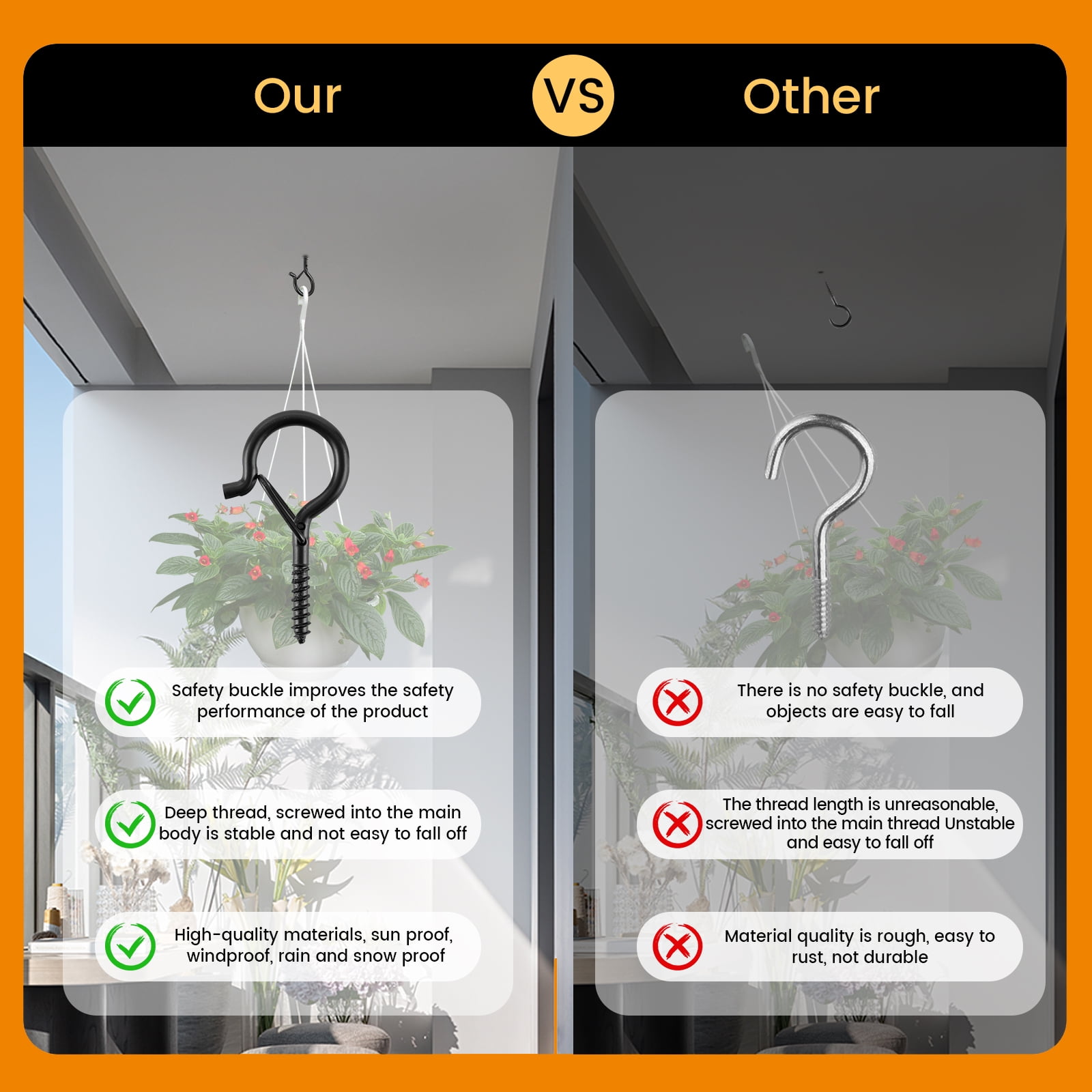 TAIHUIMY Q-Hanger Screw Hooks for Outdoor String Lights and Hanging Decor (Black, 30 Pack, 2.2 in x 1 in) 94hvl