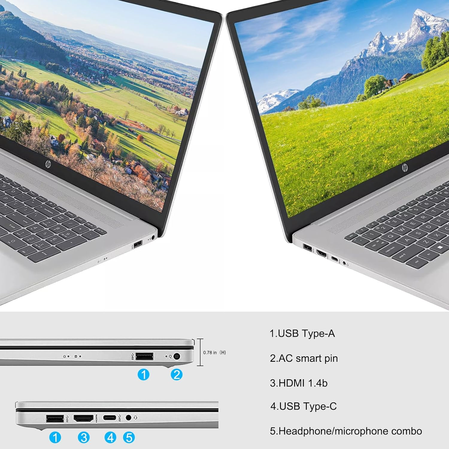 HP Essential 17t Laptop (Silver, 17.3 in, 32GB RAM, 1TB SSD, Intel Core i7-1355U, Windows 11 Home) rkpob