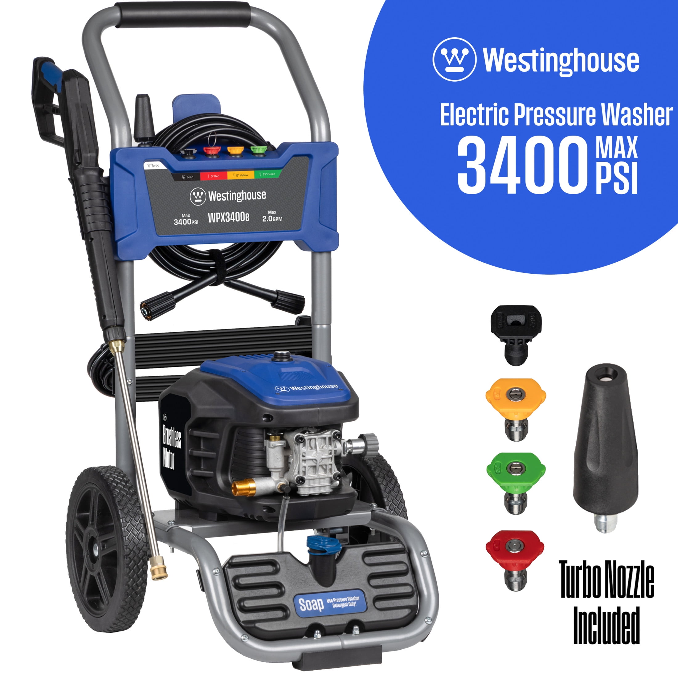 Westinghouse 3400 PSI Electric Pressure Washer with Brushless Motor, 5 Nozzles & Soap Tank (2.0 GPM) rgfu8