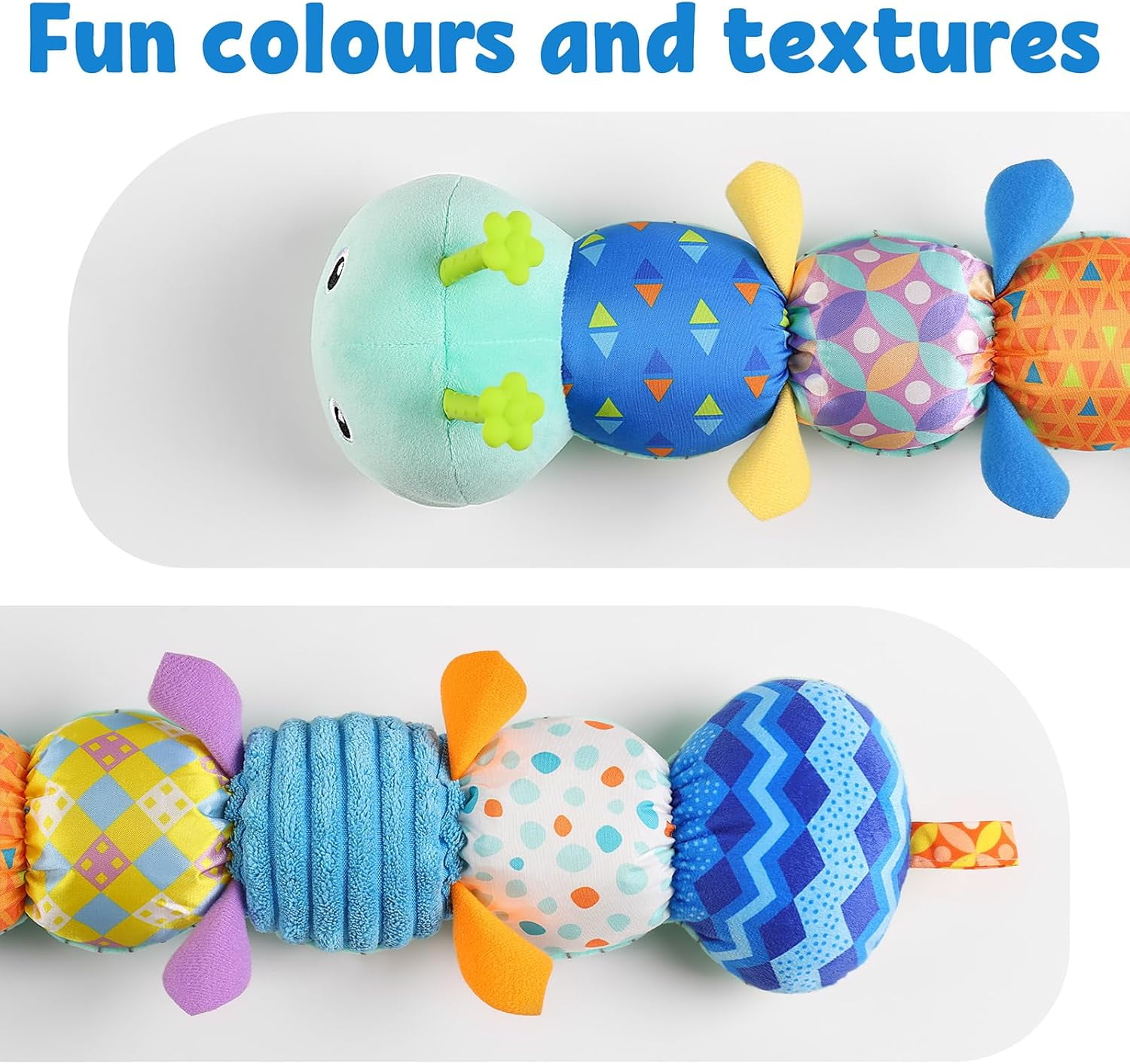 BTEPSGA Musical Caterpillar Sensory Plush Toy with Growth Ruler and Ring Bell (Blue, 20 in) rfujr