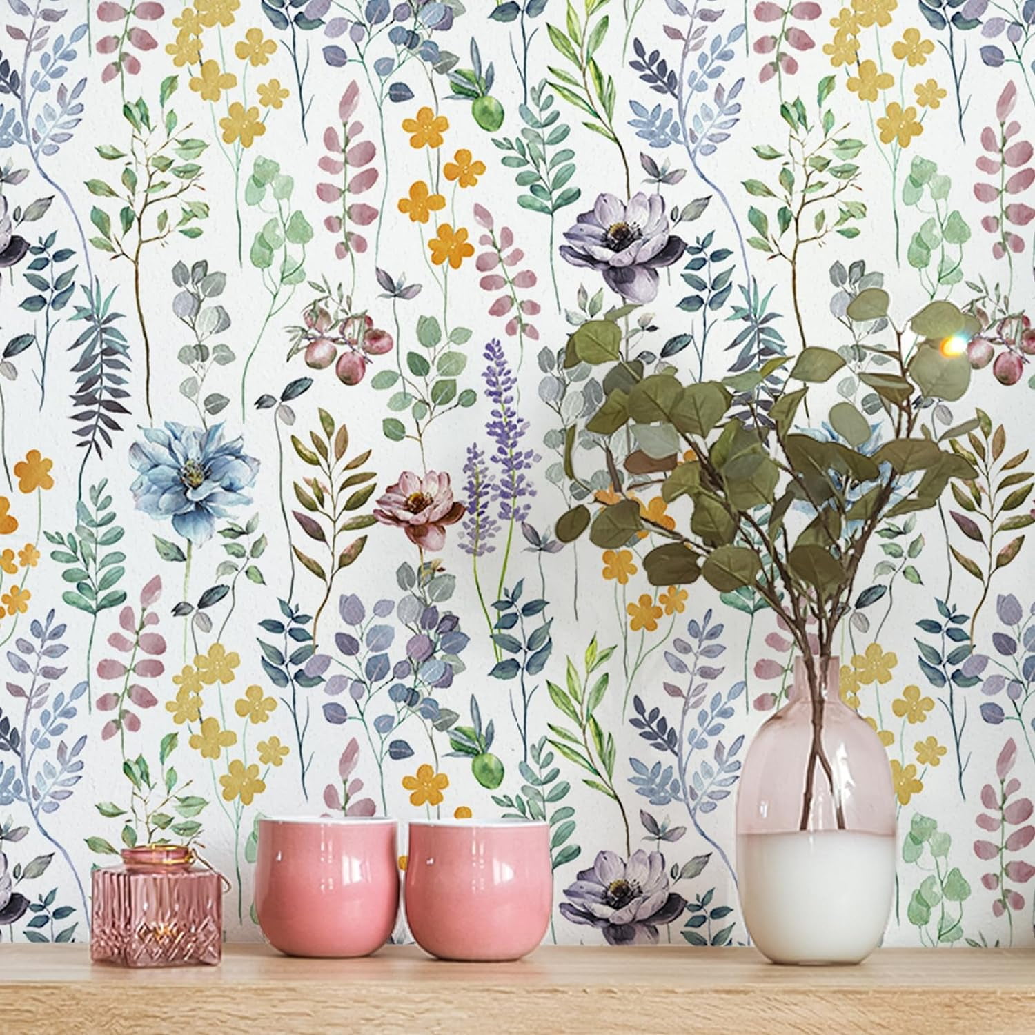 UMIGGEE Floral Peel and Stick Wallpaper, Self-Adhesive Decorative Contact Paper for Home Decor (White, 17.7 in x 393 in) hcdui