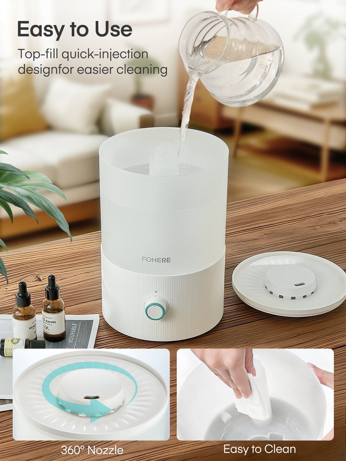FOHERE Ultrasonic Cool Mist Humidifier for Bedroom and Nursery, Top Fill Essential Oil Diffuser with 7-Color Night Light (White, 0.85 gal) 0tdmr