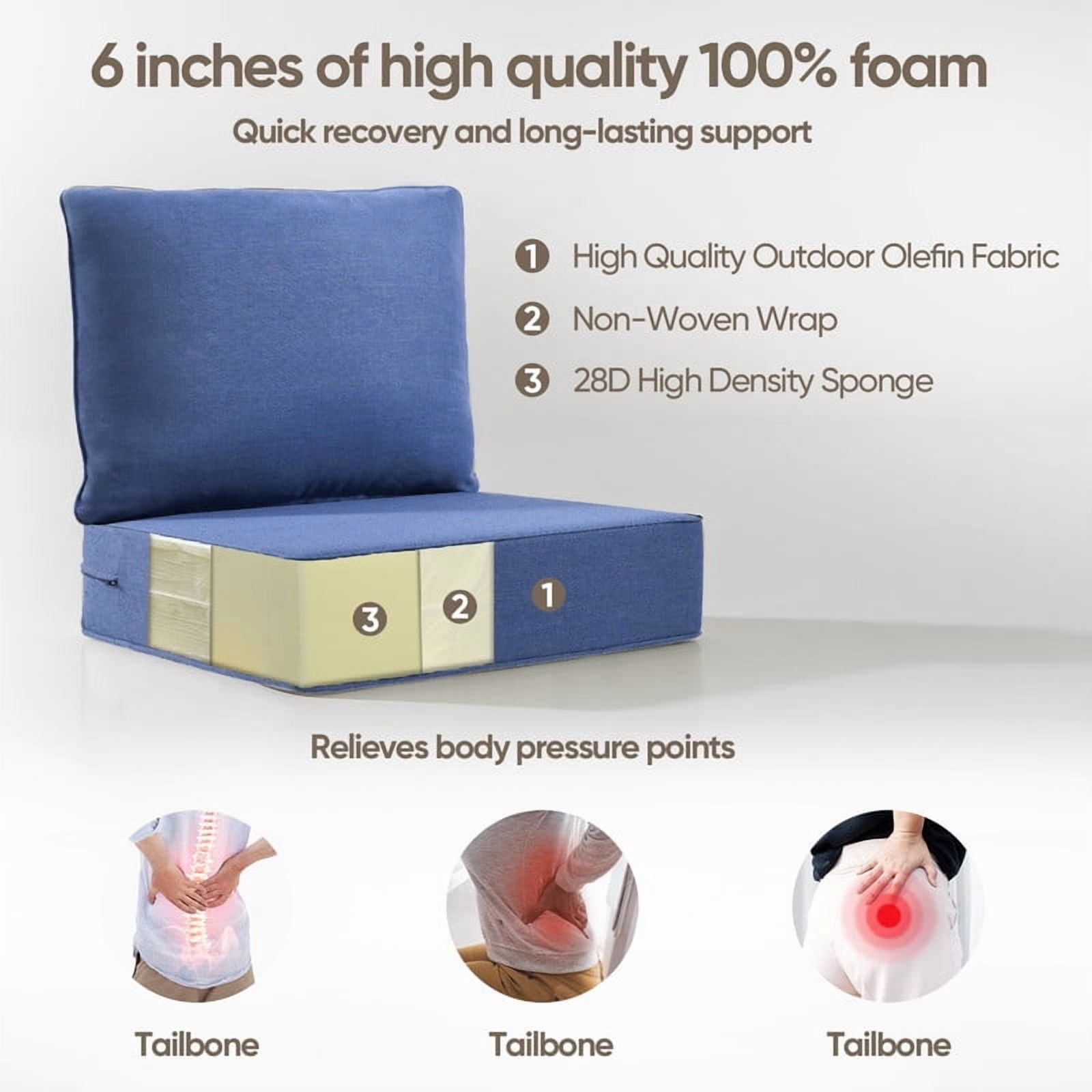 Bellefurn Luxury Outdoor Deep Seat Cushion Set, Waterproof & Fade Resistant Patio Furniture Cushion for Wicker Chairs and Sofas (Blue, 22 in x 24 in x 6 in) 4spxu