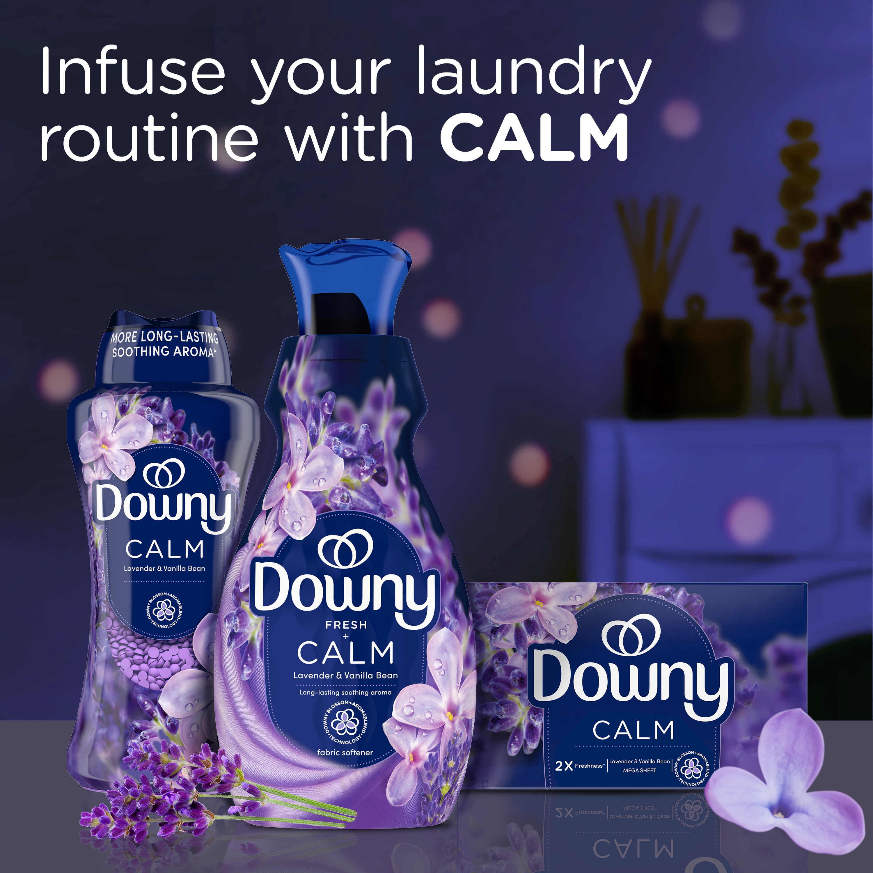 Downy Ultra Soft Liquid Fabric Softener, Calm Lavender & Vanilla Bean Scent, Long-Lasting Freshness (93 fl oz) wa0qu