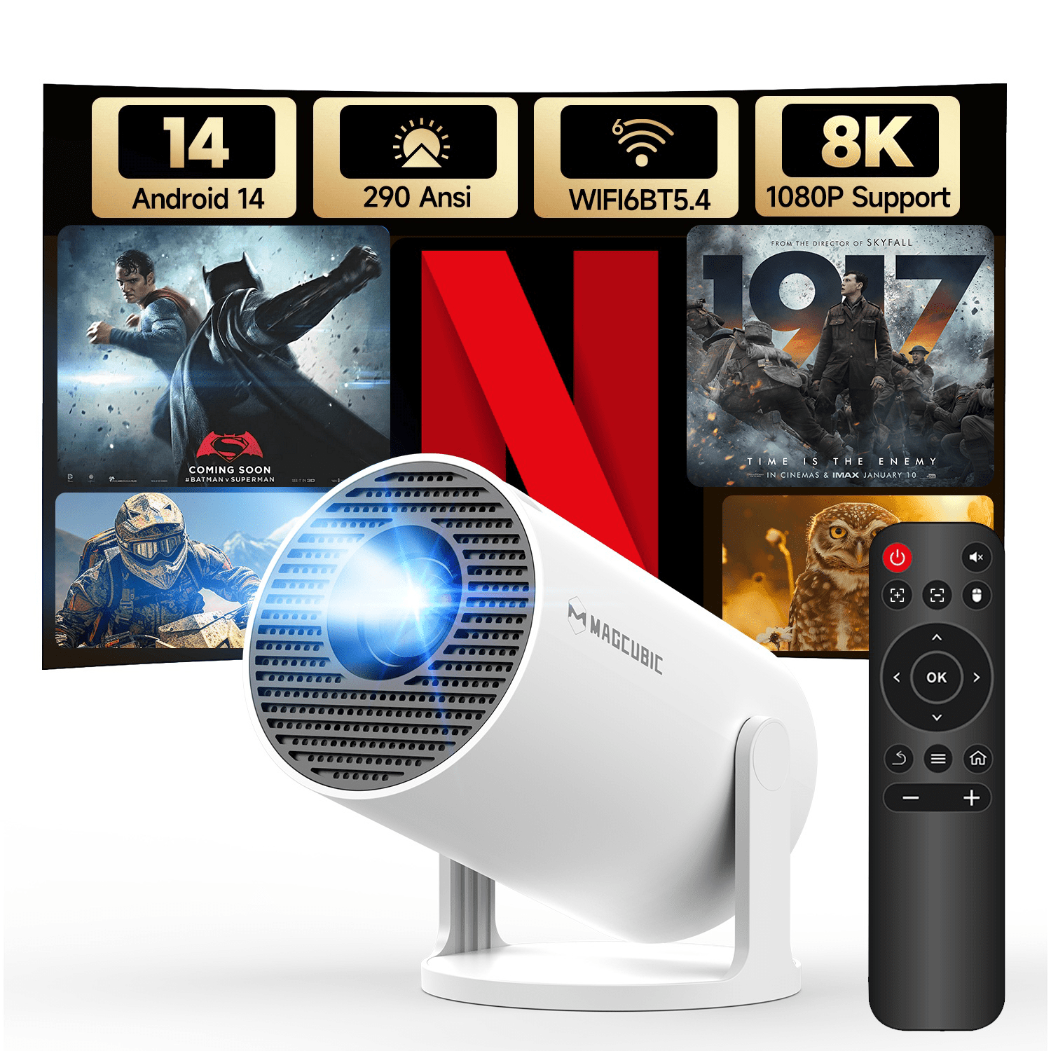 Magcubic Mini Projector 1080P WiFi 6 Portable Home Theater Projector (White, 1 Unit) yfzxn