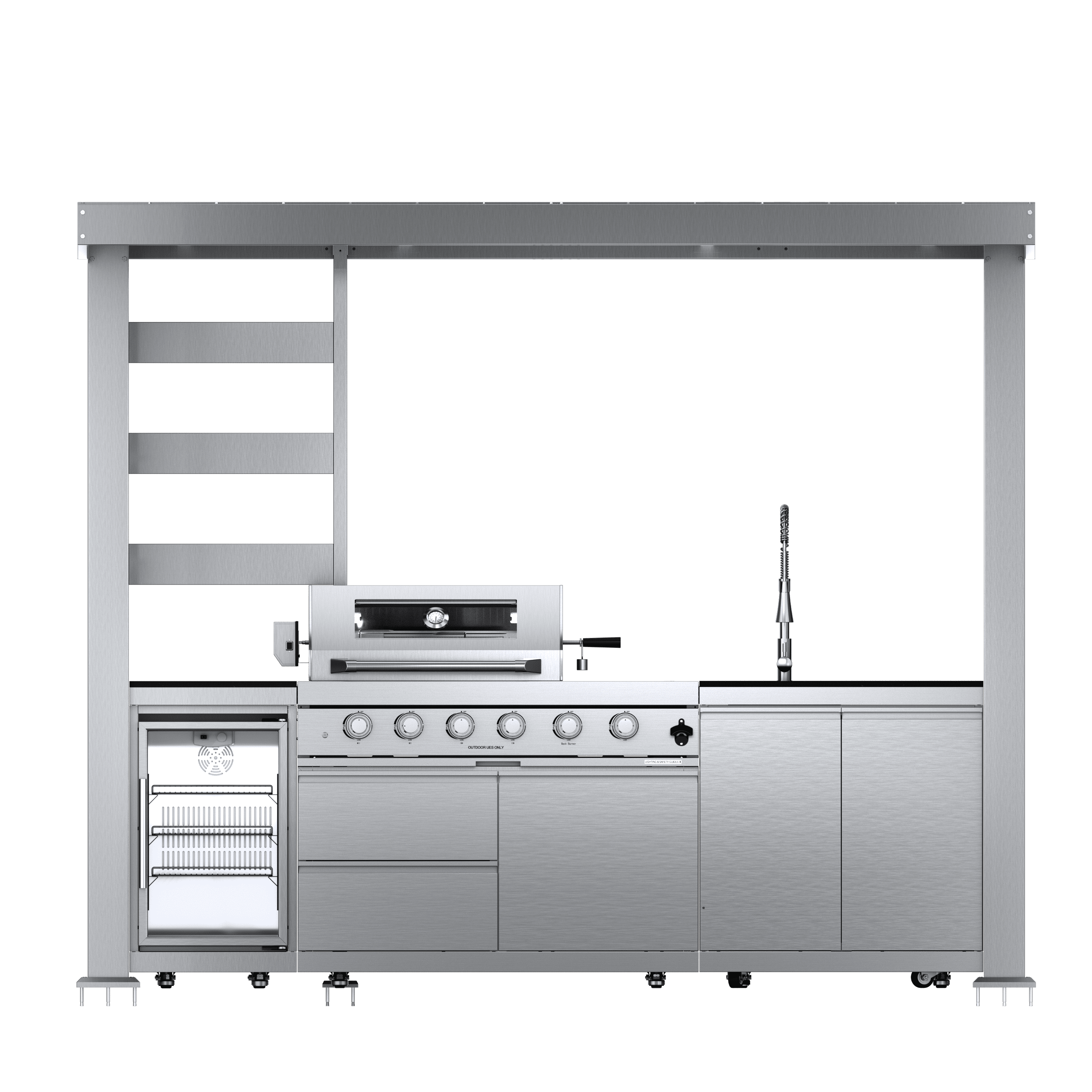 HomeMindful 110-inch Outdoor Kitchen Island with 4-Burner Gas Grill, Wine Cooler, and Granite Countertops (Black, 110 in) 1paas