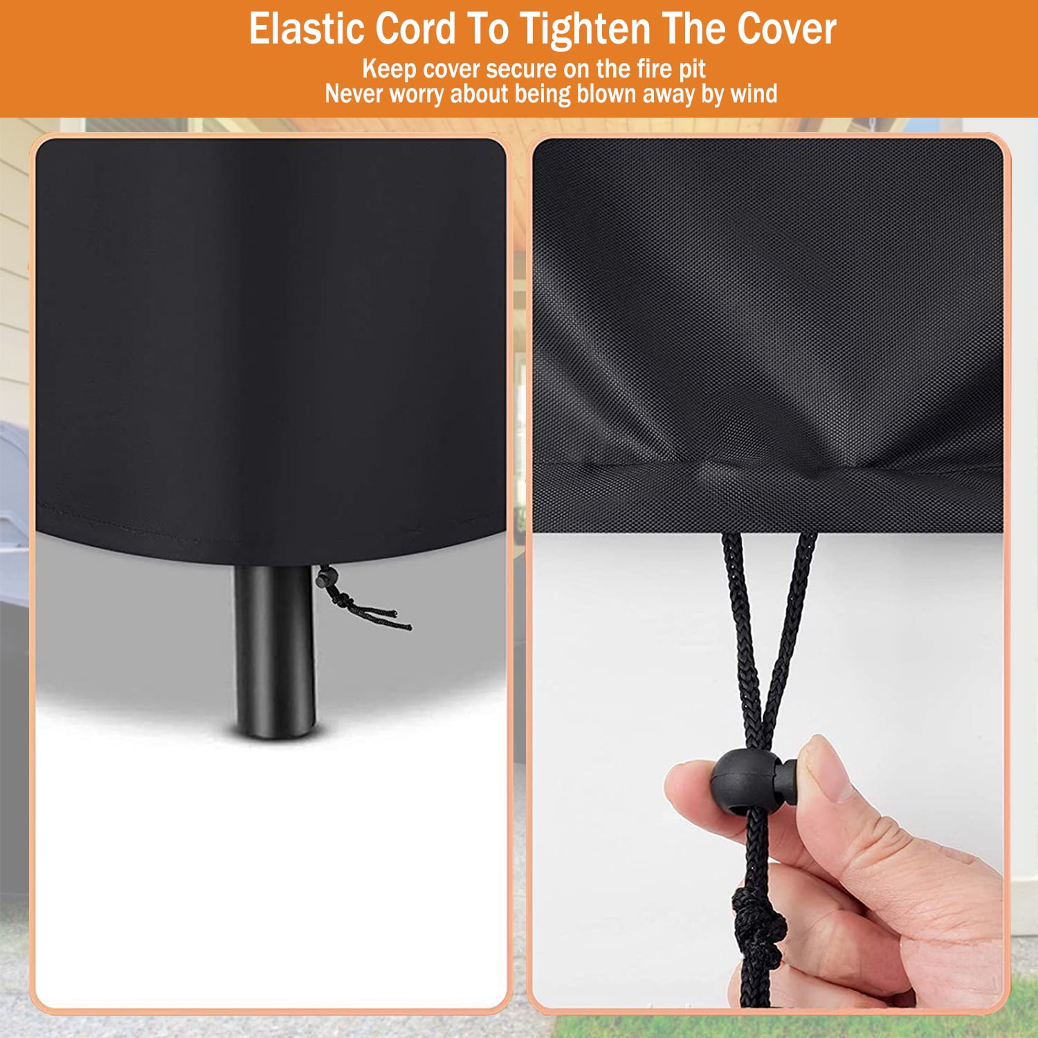 Dinosam Round Fire Pit Cover for Outdoor Gas Fireplaces, Waterproof and UV-Resistant Heavy-Duty Protection (Black, 32 in x 15 in) tett8