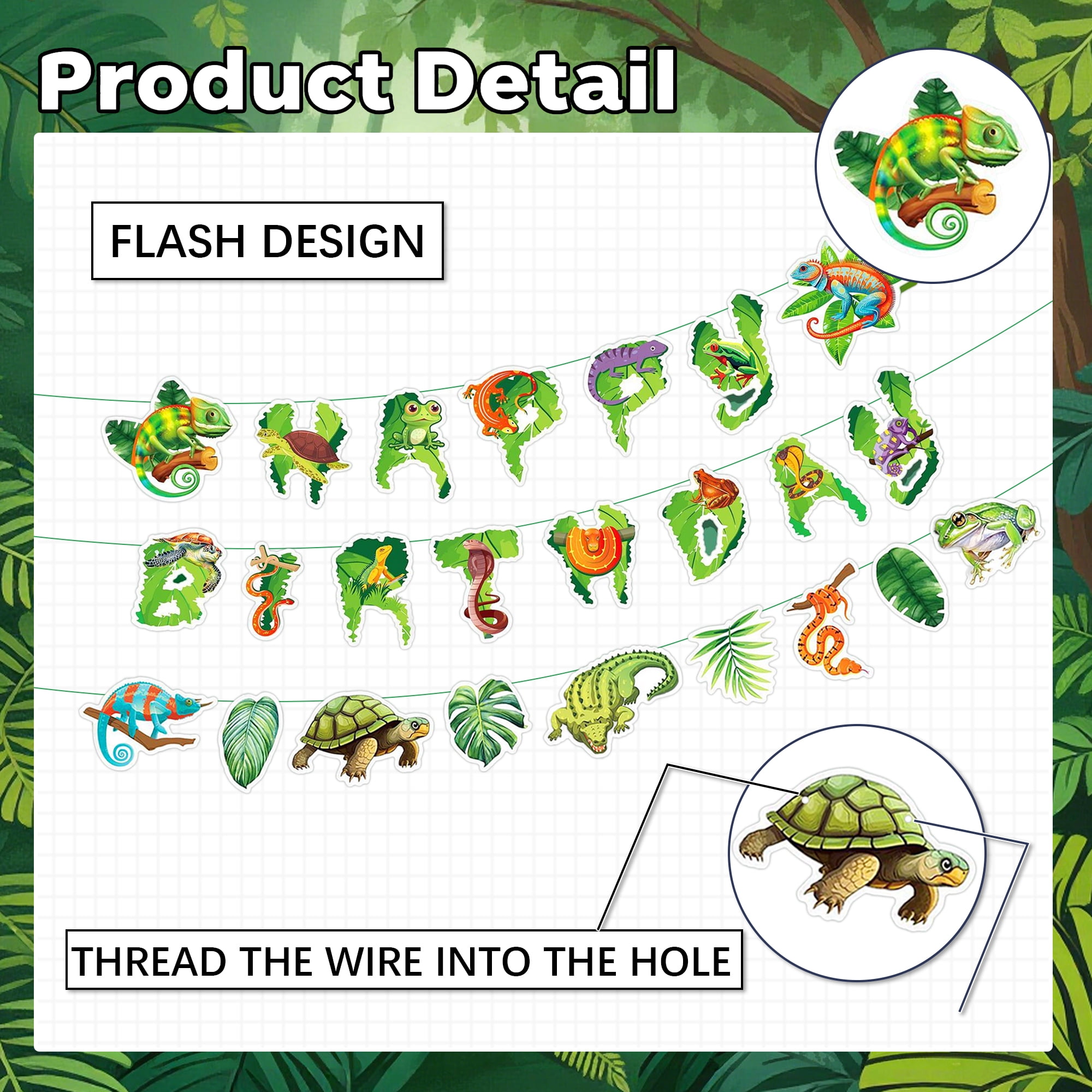 Bach And Boozy Reptile Birthday Banner Jungle Animal Theme Party Decorations (Green, 7.2 ft) hc150