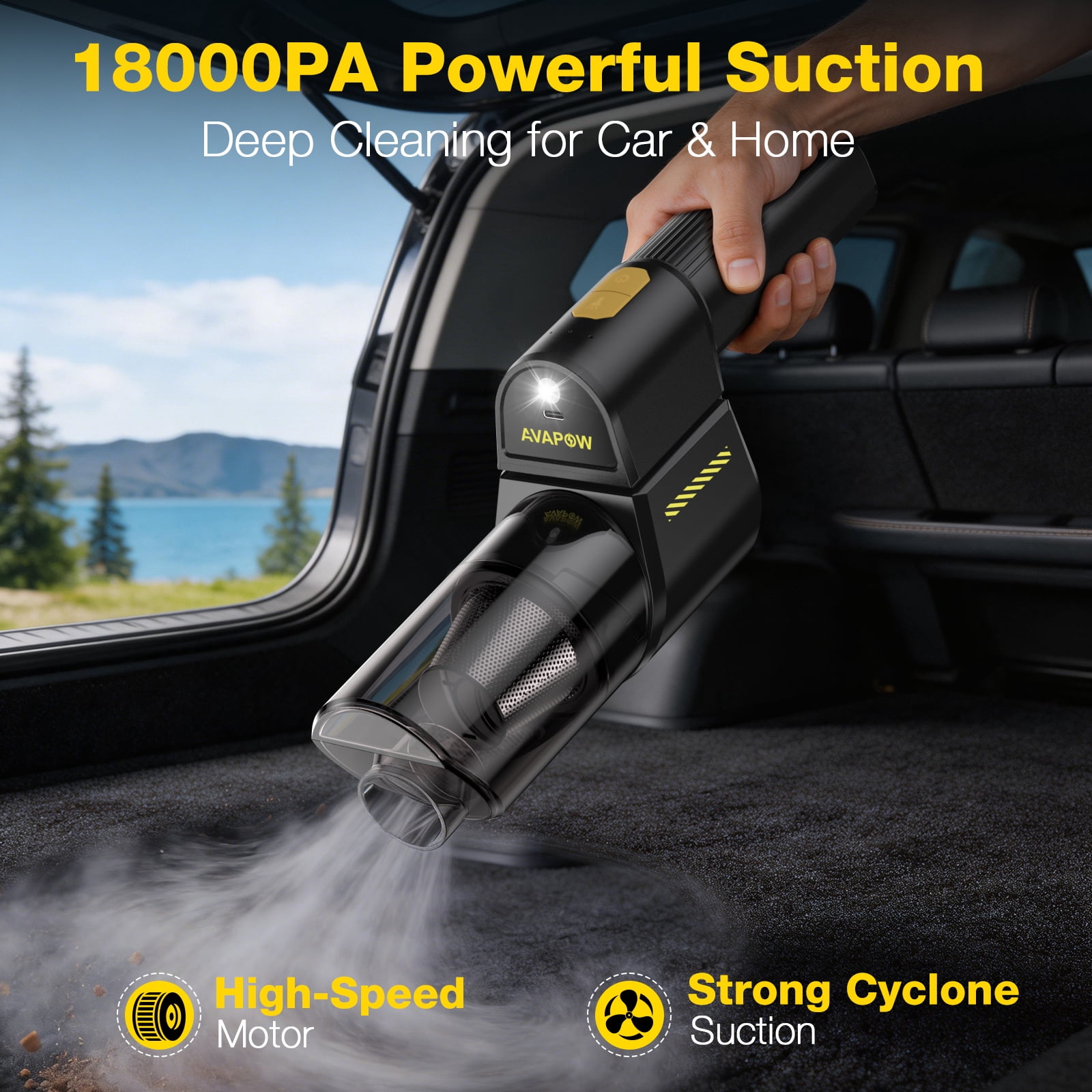 AVAPOW Cordless Handheld Car Vacuum and Air Duster 2-in-1 Portable Cleaner with LED Light (Black, 18000PA) 1fvn7