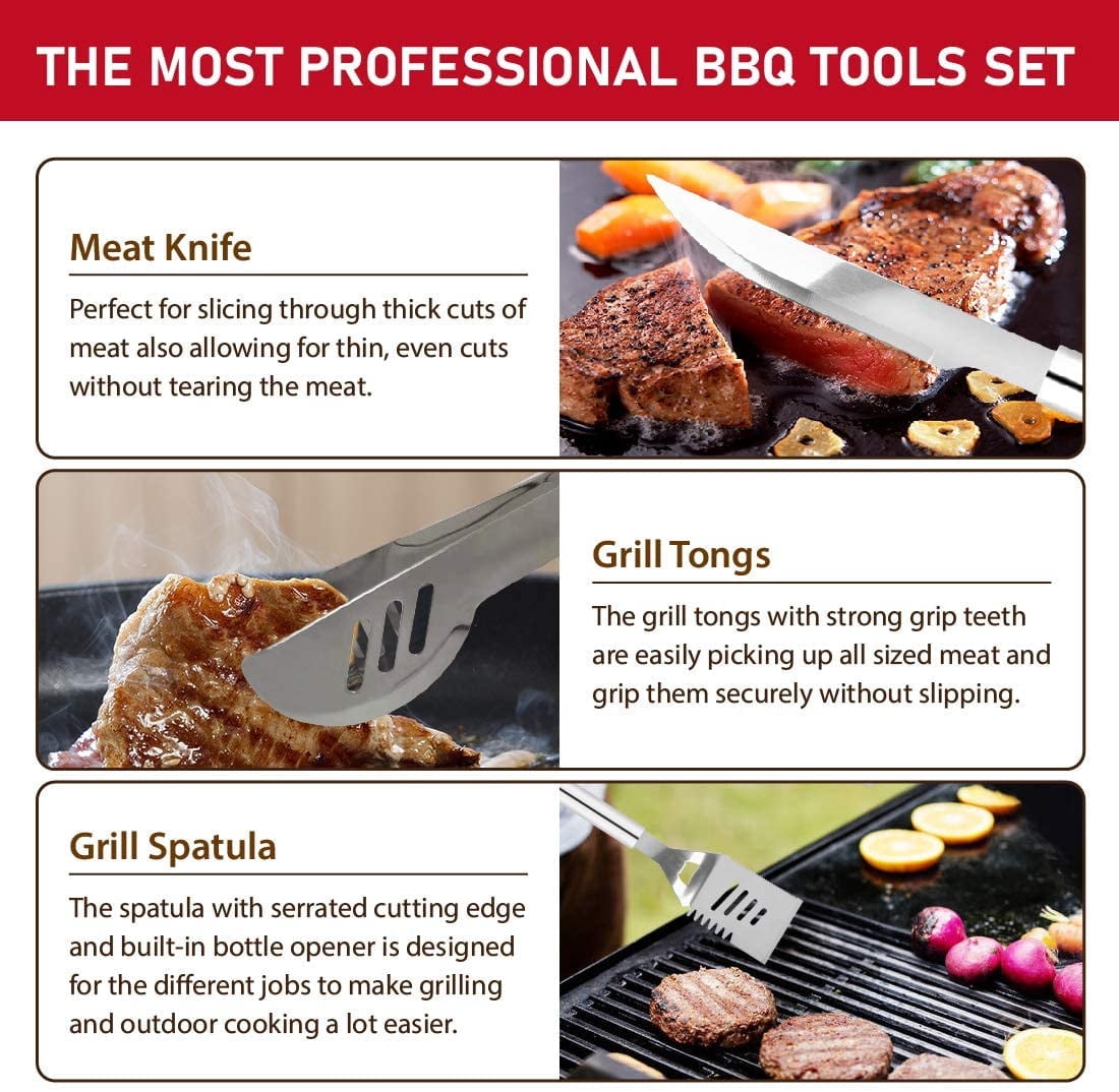 Cshidworld 41-Piece BBQ Grill Tool Set, Professional Stainless Steel Grilling Accessories with Storage Bag (Silver, 41-Piece) y0b4s