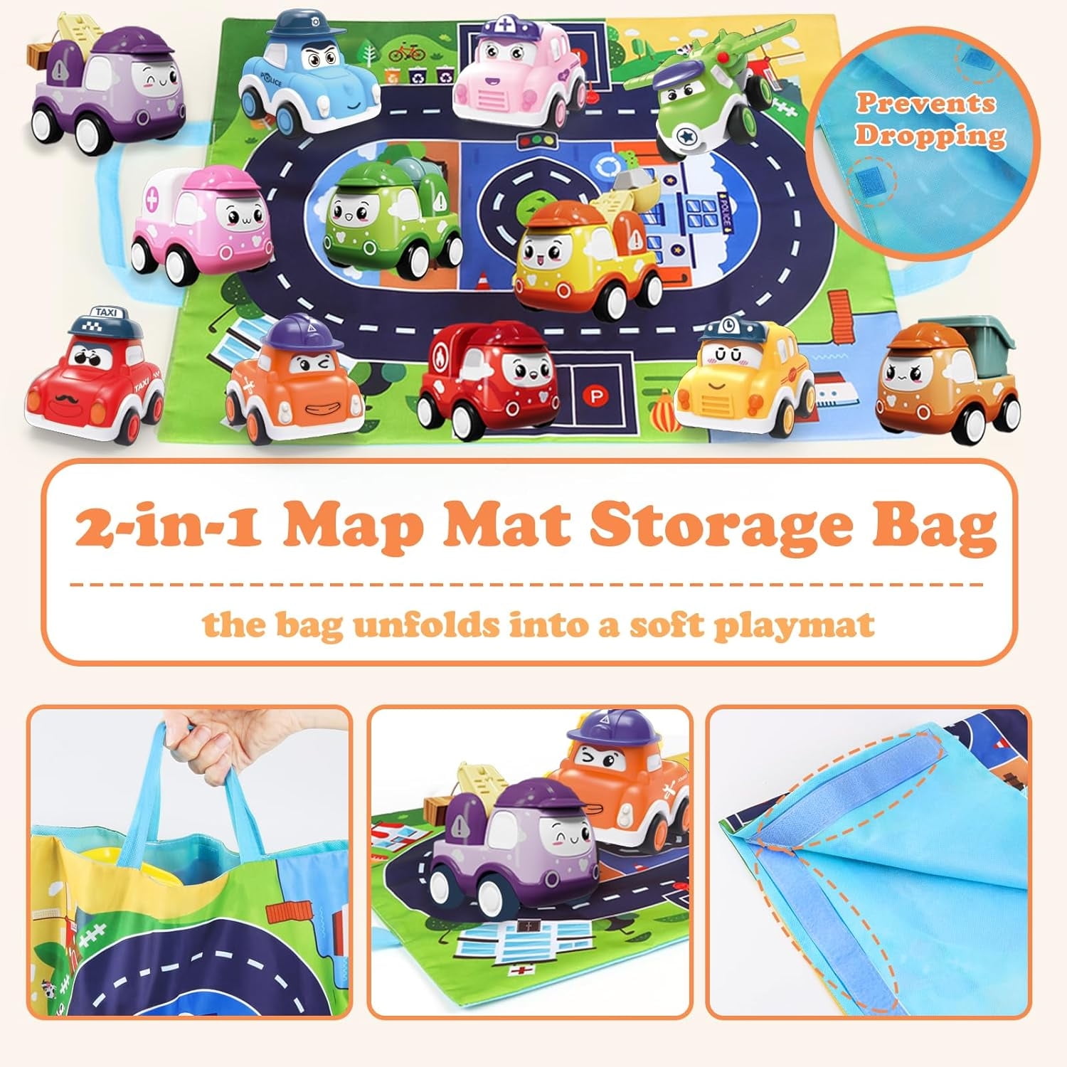 Tepear Pull-Back Vehicle Set with Play Mat and Storage Bag (12-Piece Set) ugptc