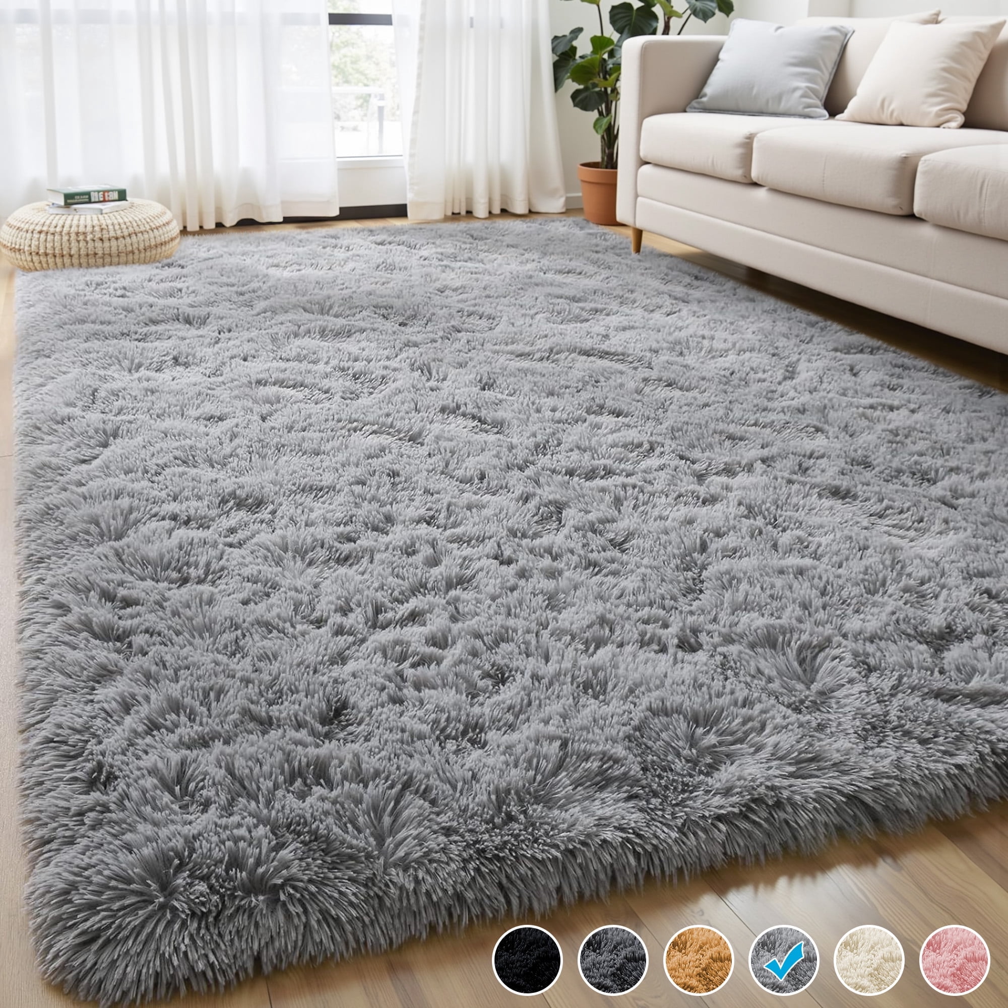 Nefoso Shag Area Rug, Soft Fluffy Carpet for Living Room and Bedroom Decor (Light Gray, 8 ft x 10 ft) adm59