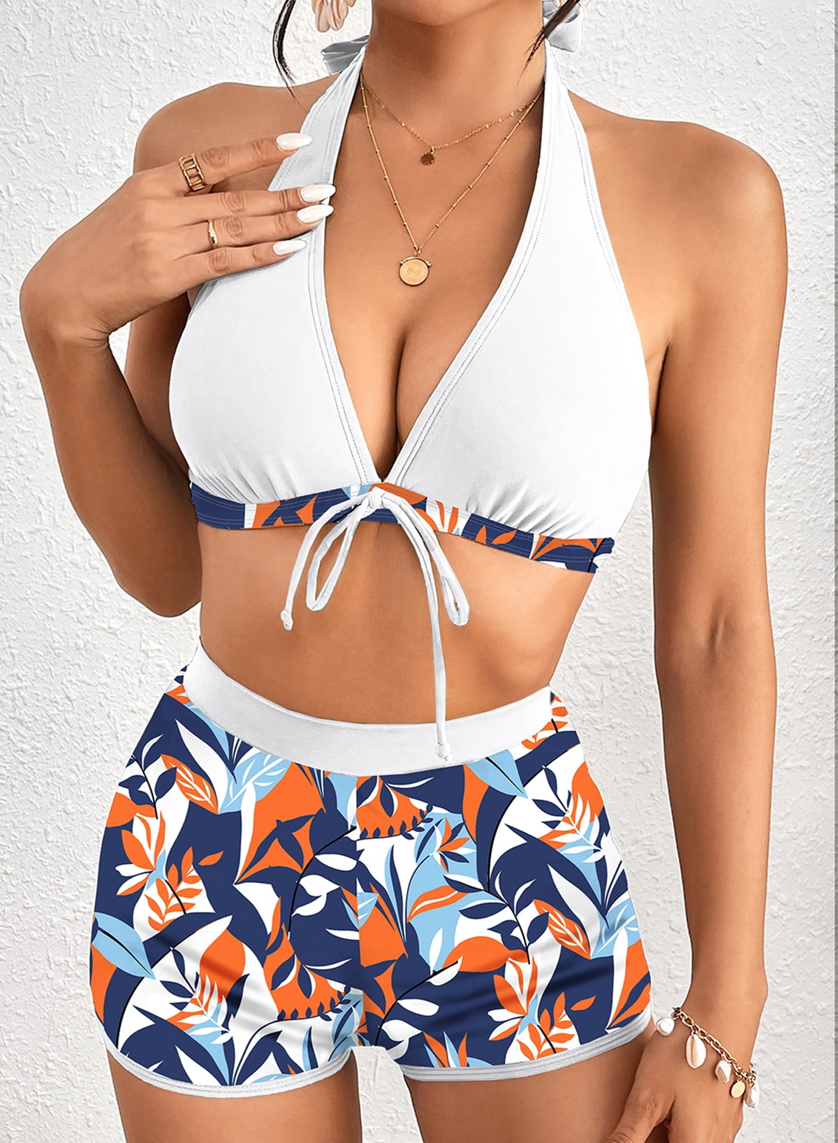 SHEWIN Womens Two Piece Bikini Set High Waist Swimsuit Beachwear (White, L) idgmr