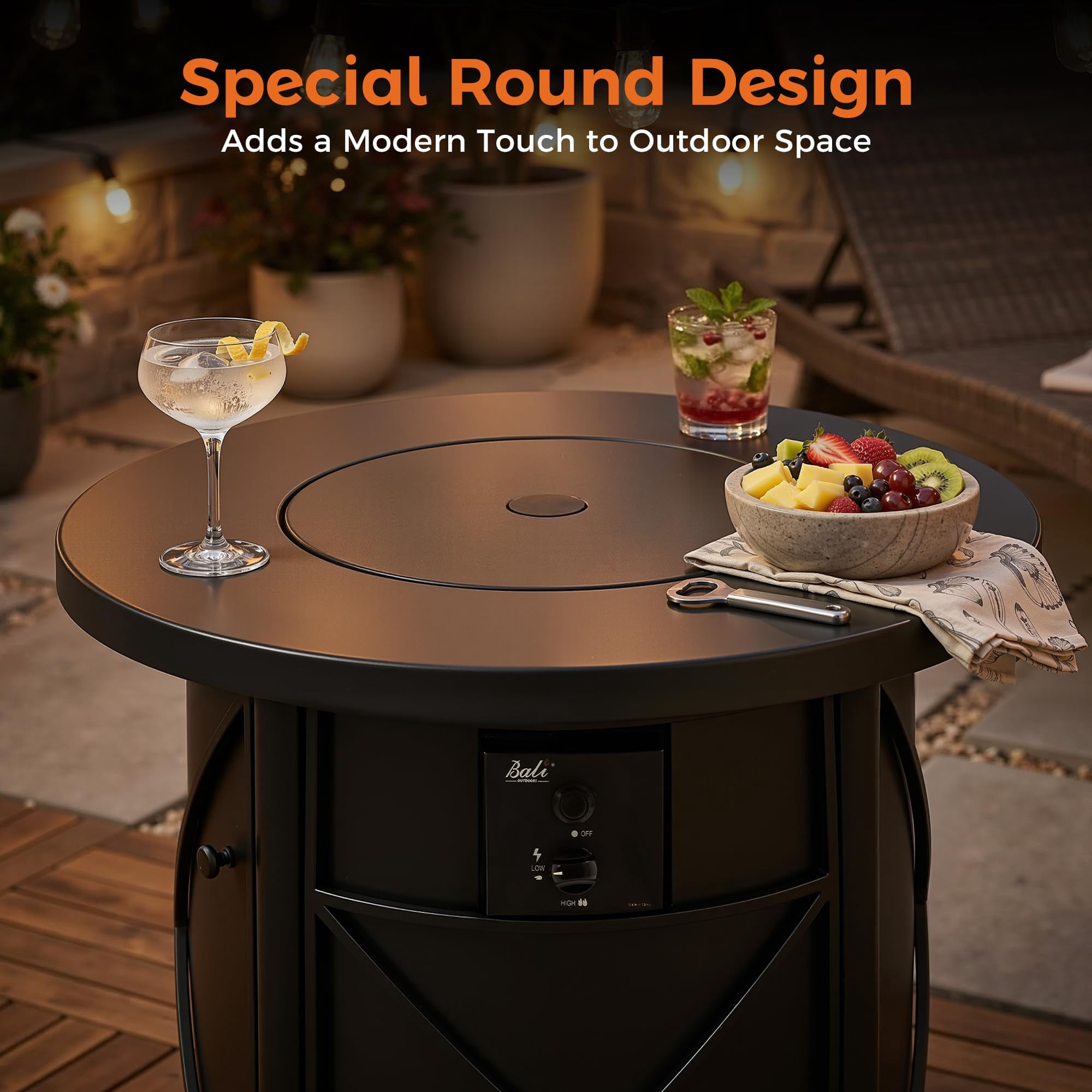 Bali Outdoors 30 in Round Gas Fire Pit Table with 50000 BTU Propane Column for Patio and Backyard (Black) hgdl4