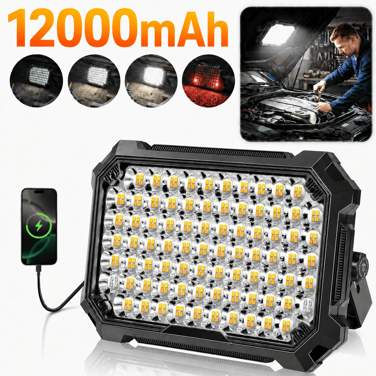 COSJM Rechargeable LED Work Light, 10000LM Portable Magnetic Floodlight with Adjustable Stand (12000mAh) zpejz