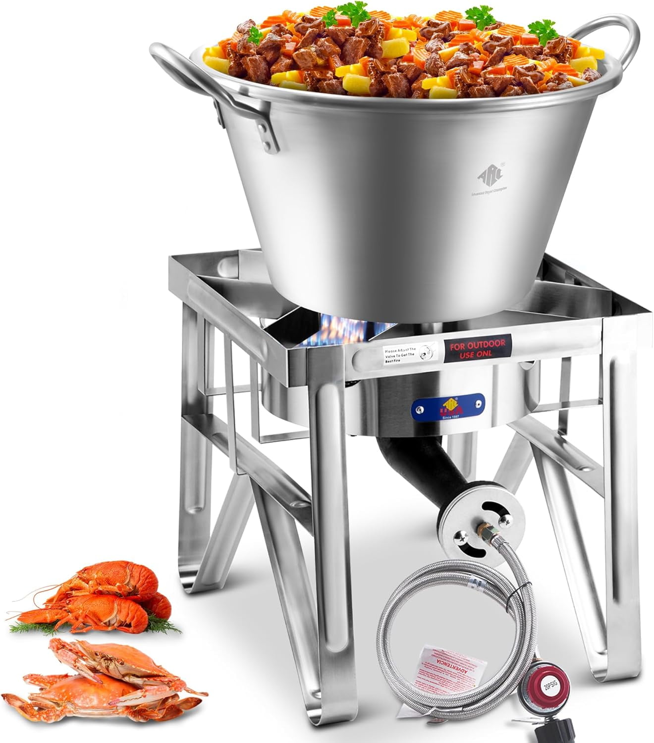 ARC USA Stainless Steel Mexican Cazo for Carnitas with 200,000 BTU Propane Stove (Silver, 41 qt) 20xml
