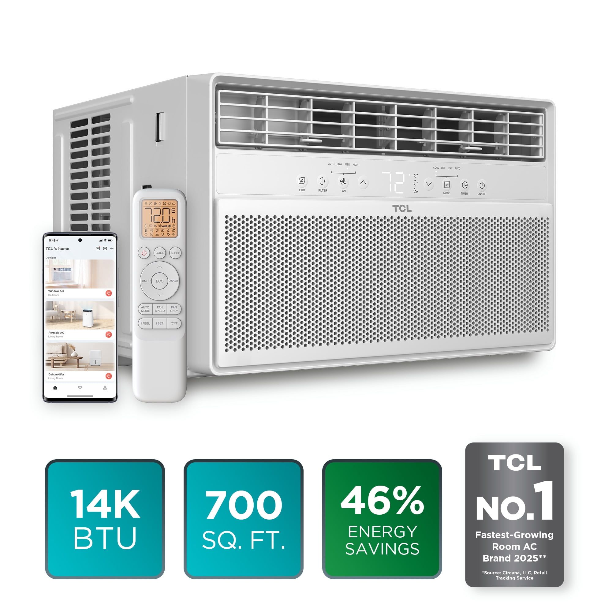 TCL 14,000 BTU Smart Inverter Window Air Conditioner (White, 700 Sq ft Coverage) dsq35