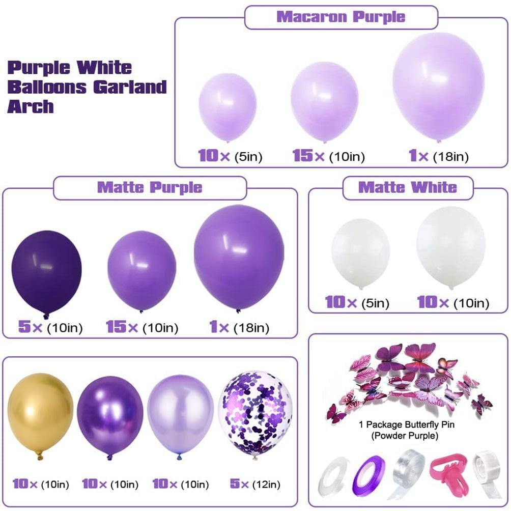 CCOCC Purple Balloon Garland Arch Kit with Paper Butterflies (White and Purple, 1 Pack) 4cb9x