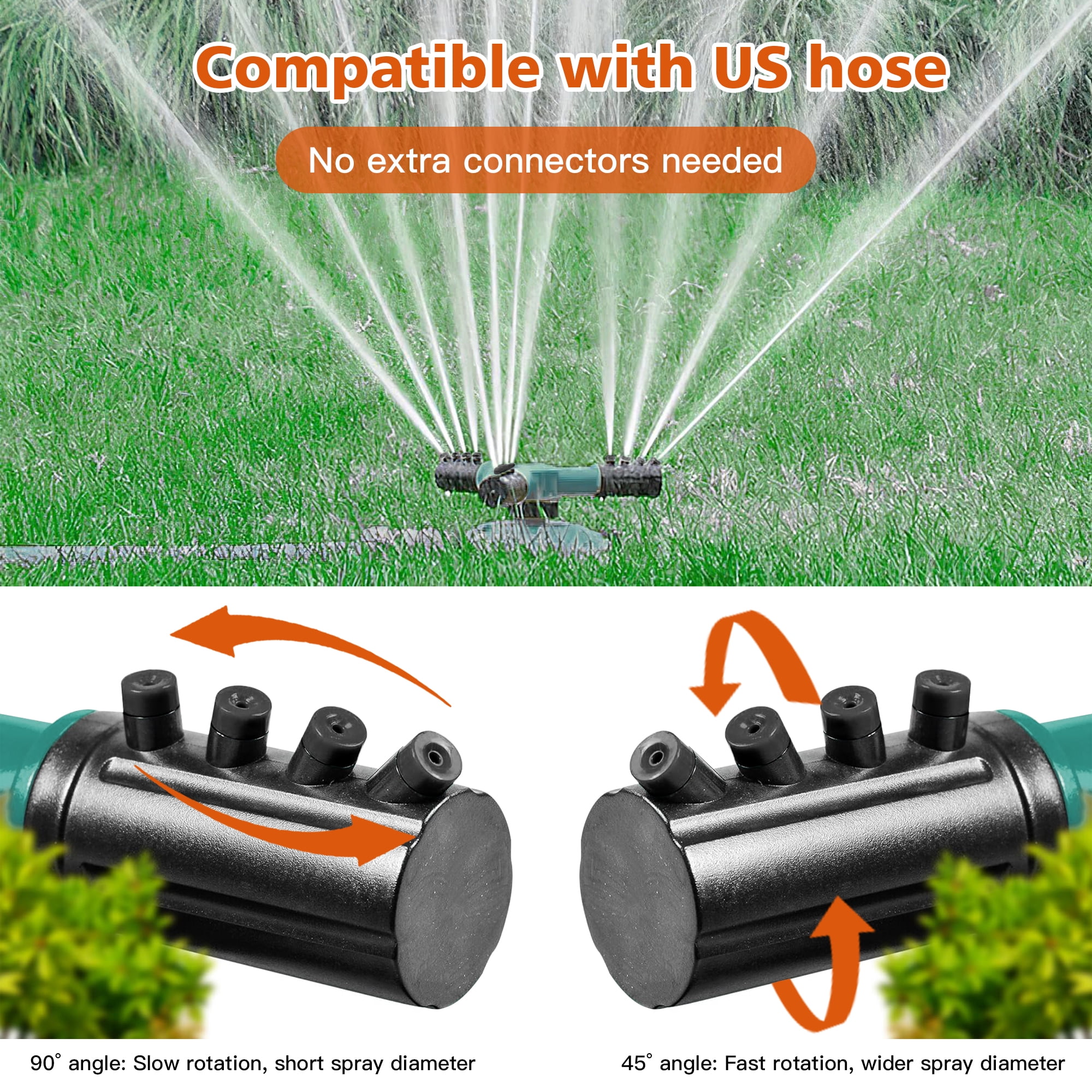 KIMHY Lawn Sprinkler, 360-Degree Rotating Garden Irrigation System with Adjustable Spray Nozzles (1/2 in Connector) k99cy