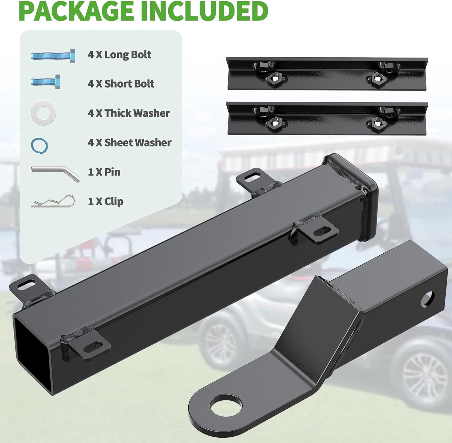 10L0L Golf Cart Heavy Duty Trailer Hitch Receiver Kit for Club Car EZGO Yamaha (Black, 8.3 in x 4.9 in x 2.6 in) 5oc48