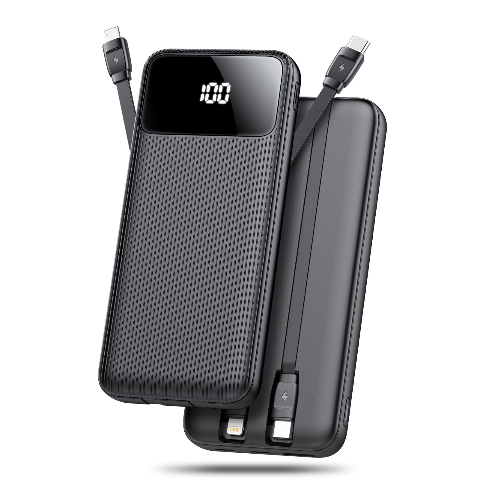 Tikland 20,000mAh Portable Charger Power Bank with Built-in Cables (22.5W Fast Charging, LED Display, Black) dhr48