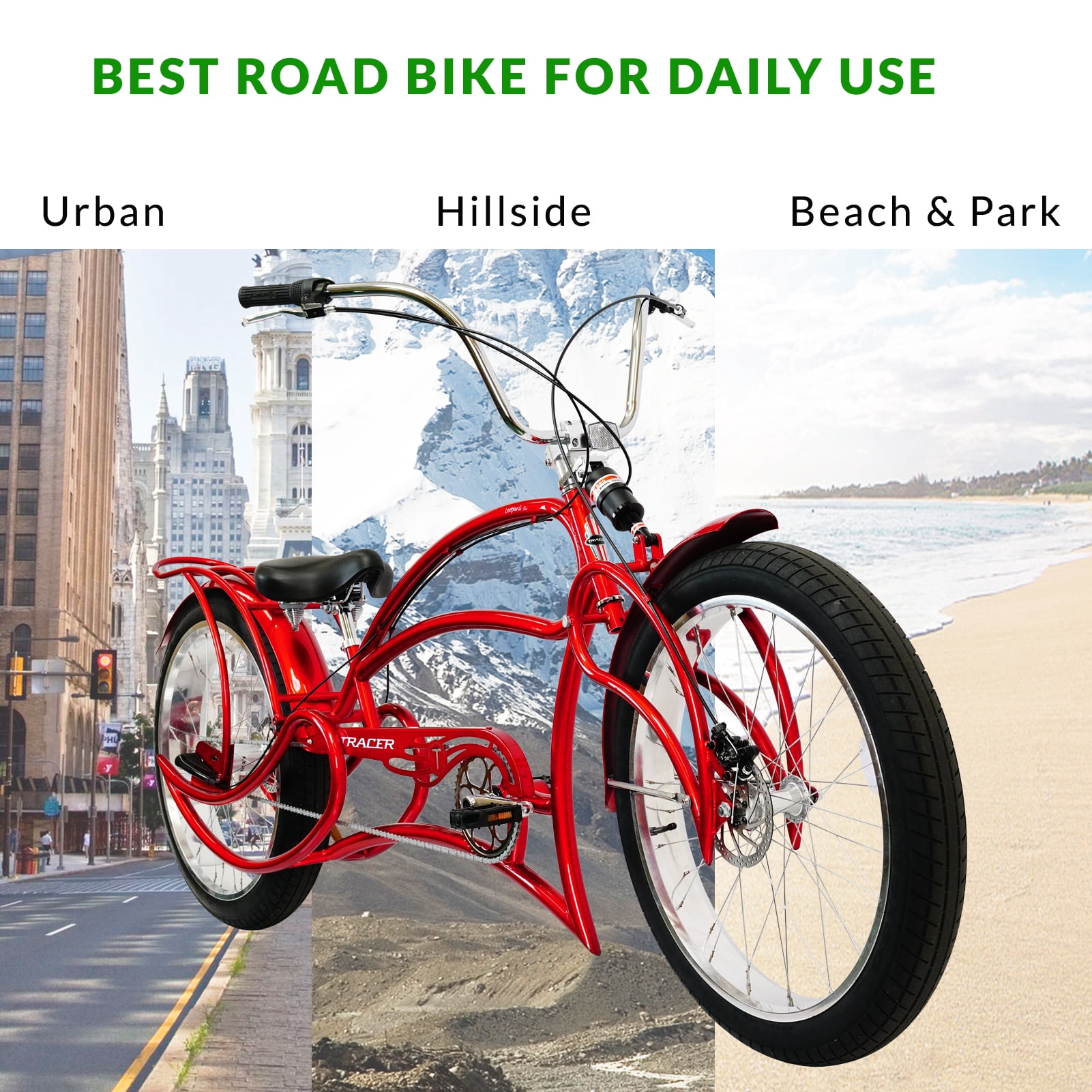 Tracer Bikes Leopard 3i Pro Chopper Stretch Cruiser Bike (Red, 26 in) xhln5
